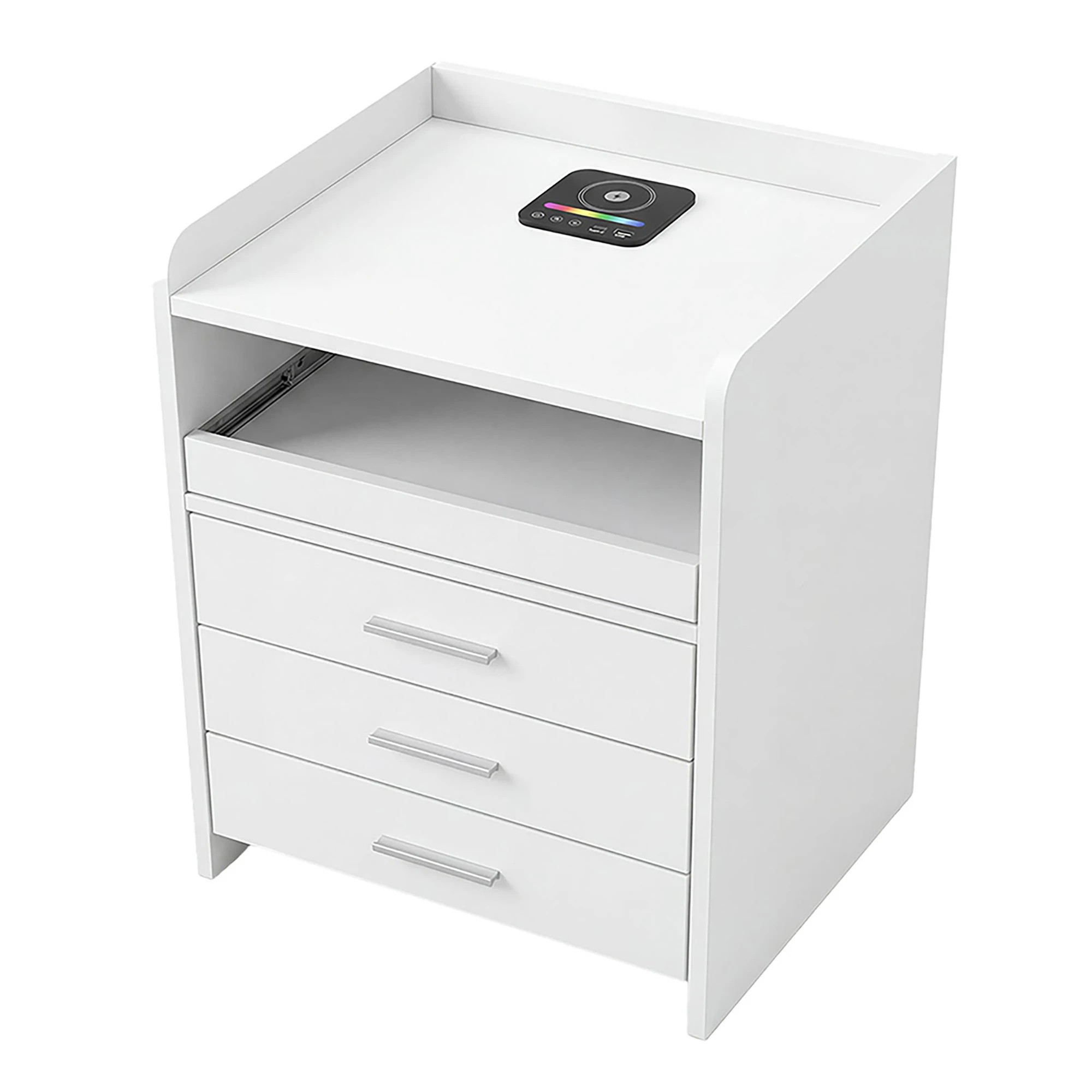 1 Levede Wireless Charging Station Bedside TableRgb LightHuman Sensor3 Drawers - White - White, 1 of 5