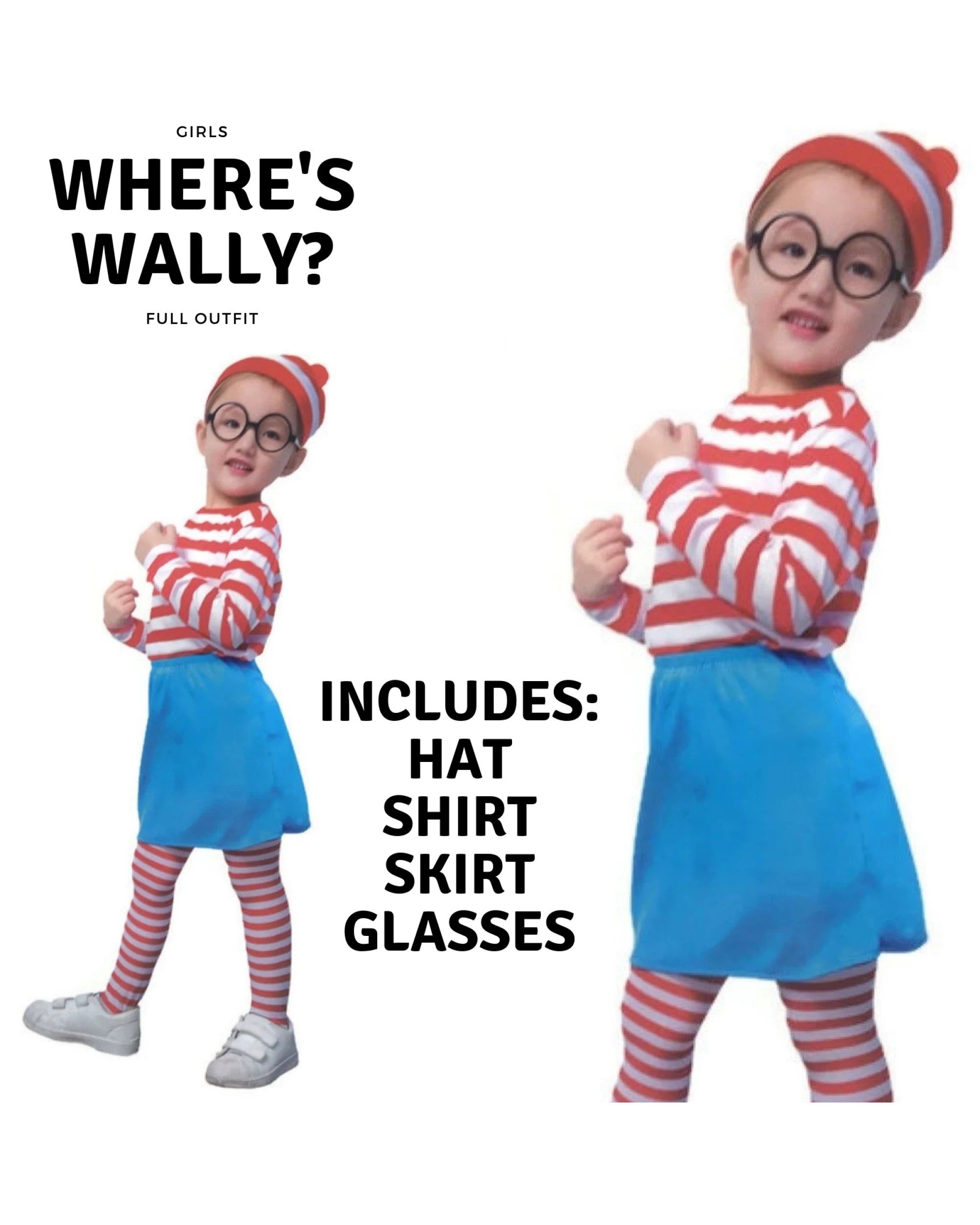 4 BR Costumes Girls' Striped Costume Set with Party Hat and Top, 4 of 5