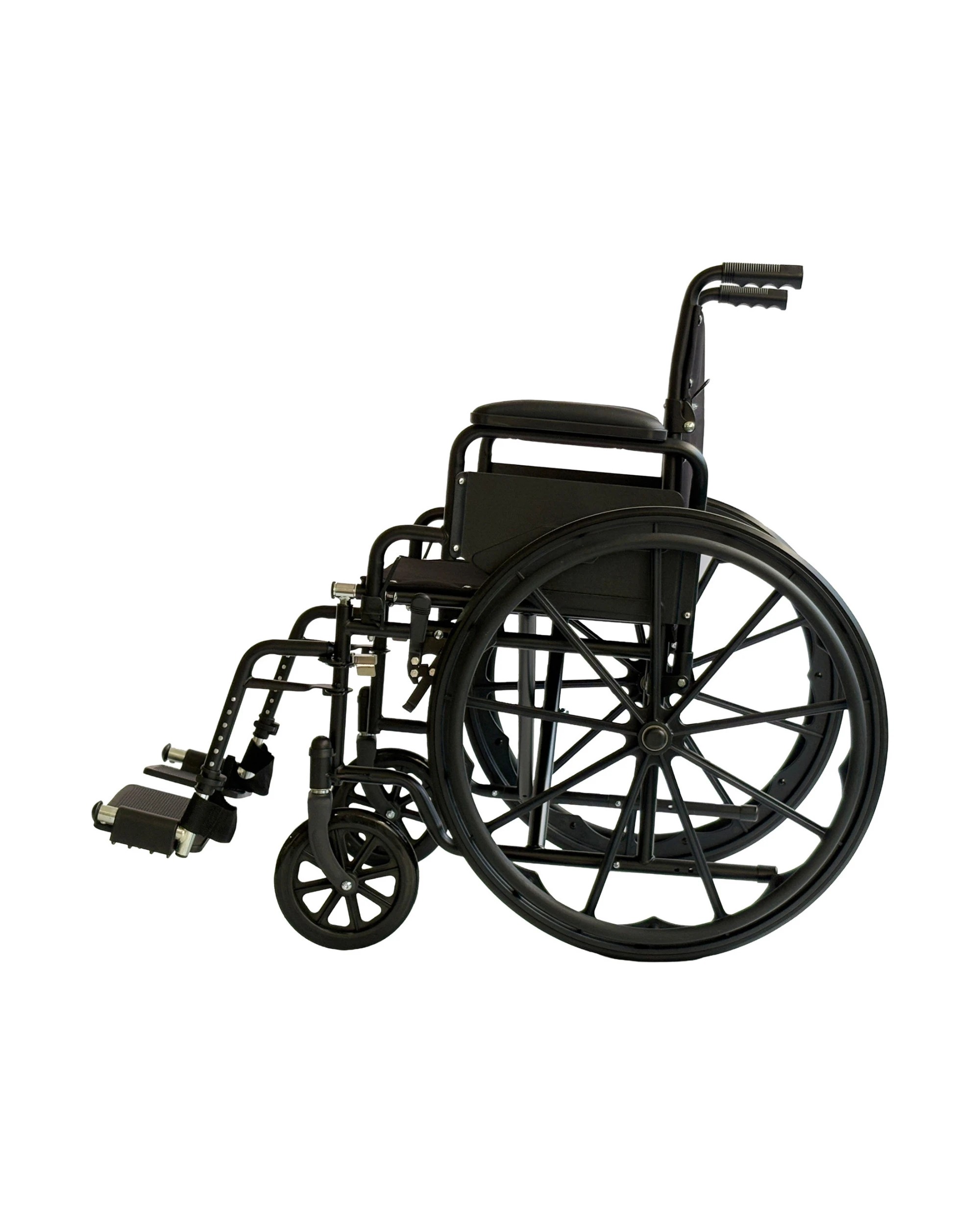 2 Orthonica Steel Wheelchair Foldable Lightweight Disability Aid Portable 24-inch Adjustable Footrest Steel Frame - Black, 2 of 6