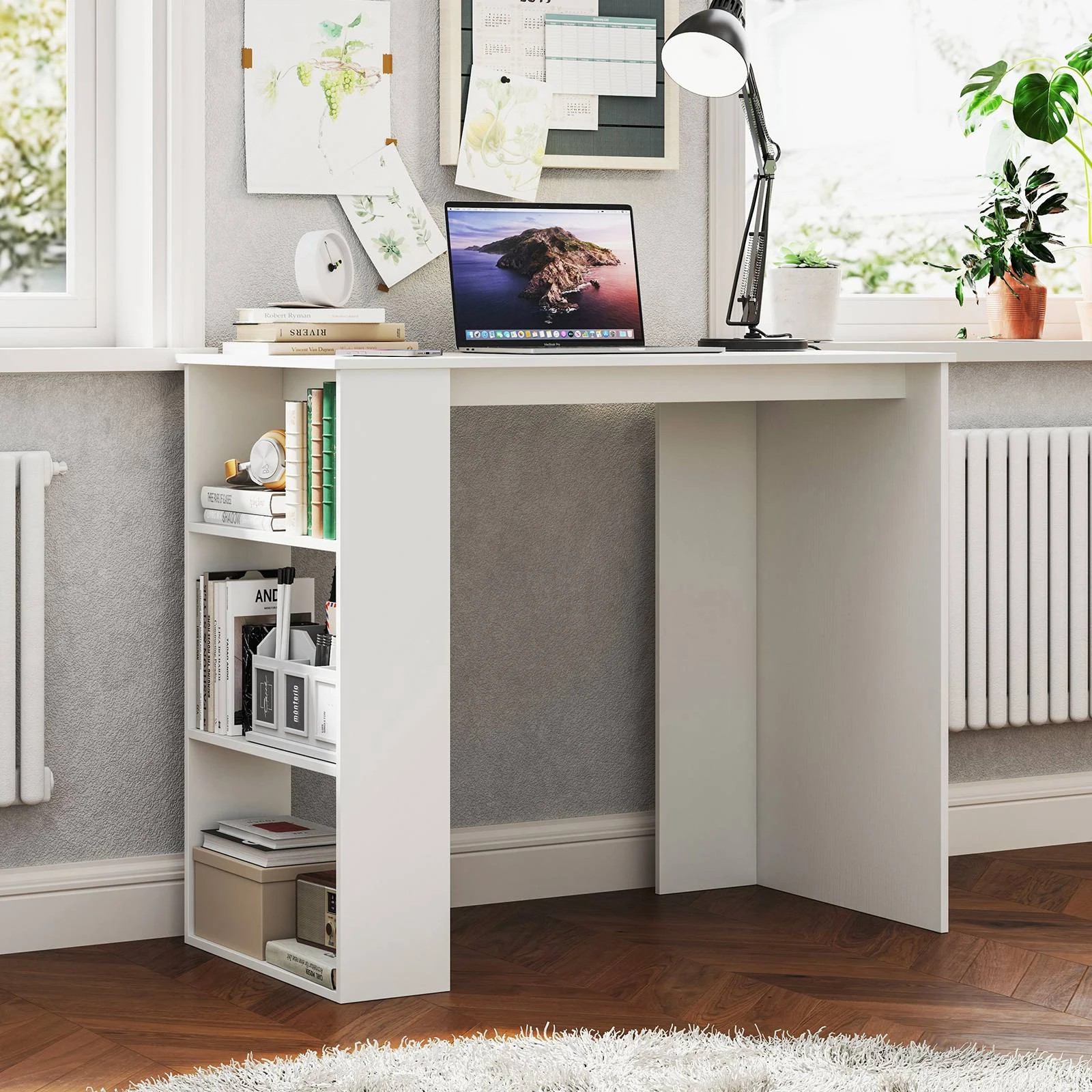 3 Costway 90cm Computer Desk Simple Home Office Desk w/Bookshelf, 3 of 4