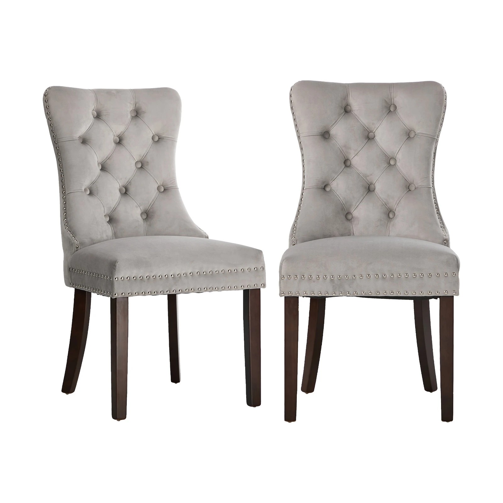 7 Oikiture 4x Velvet Dining Chairs Upholstered French Provincial Tufted Light - Grey, 7 of 10