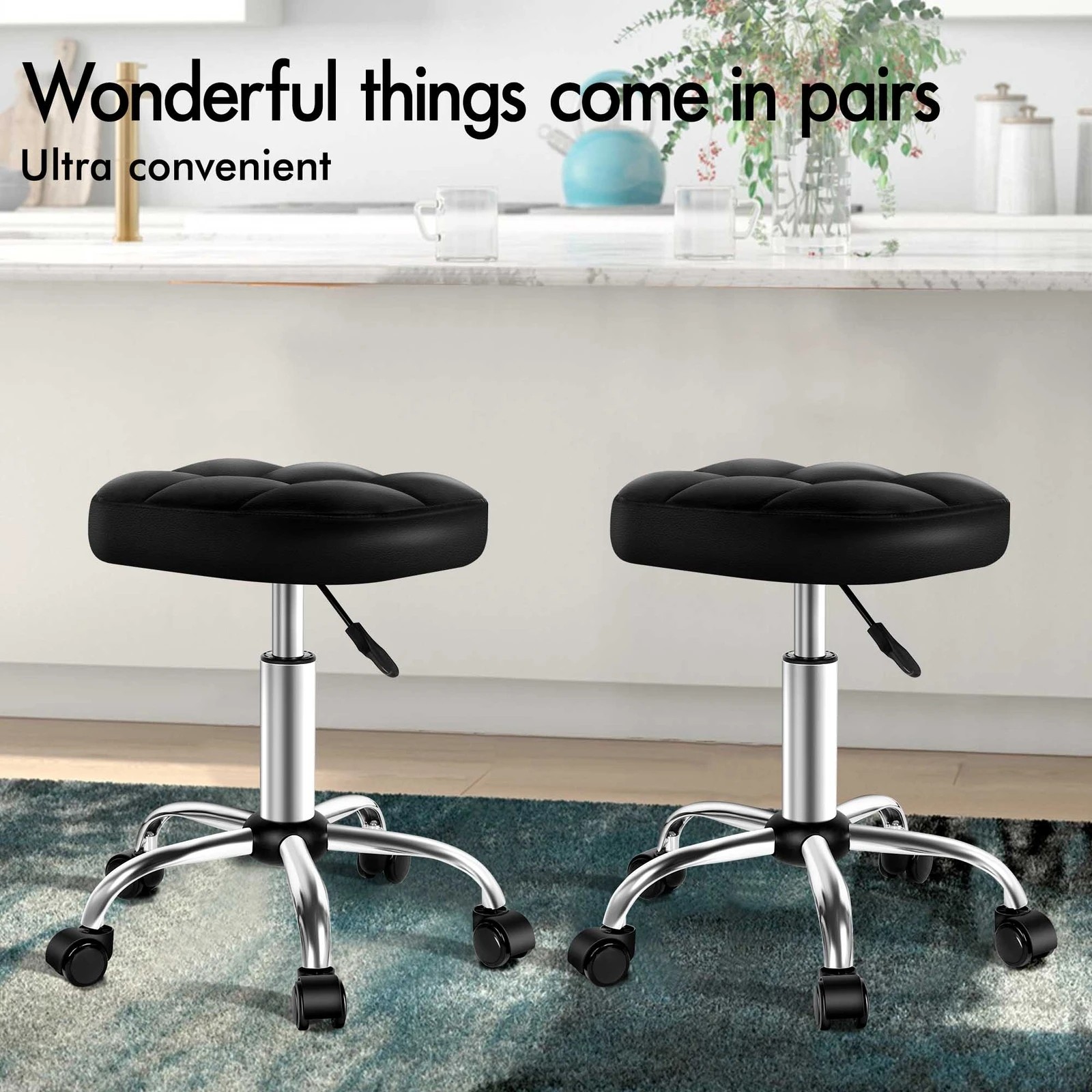 3 Alfordson Salon Stool Square Swivel Barber Hair Dress Chair Tufan - Black, 3 of 9