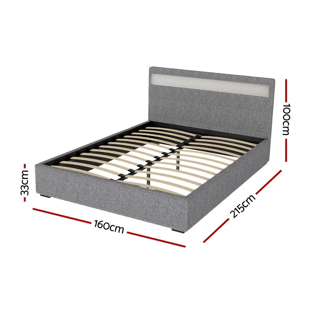2 Artiss Bed Frame Queen Size LED Gas Lift - Grey, 2 of 10