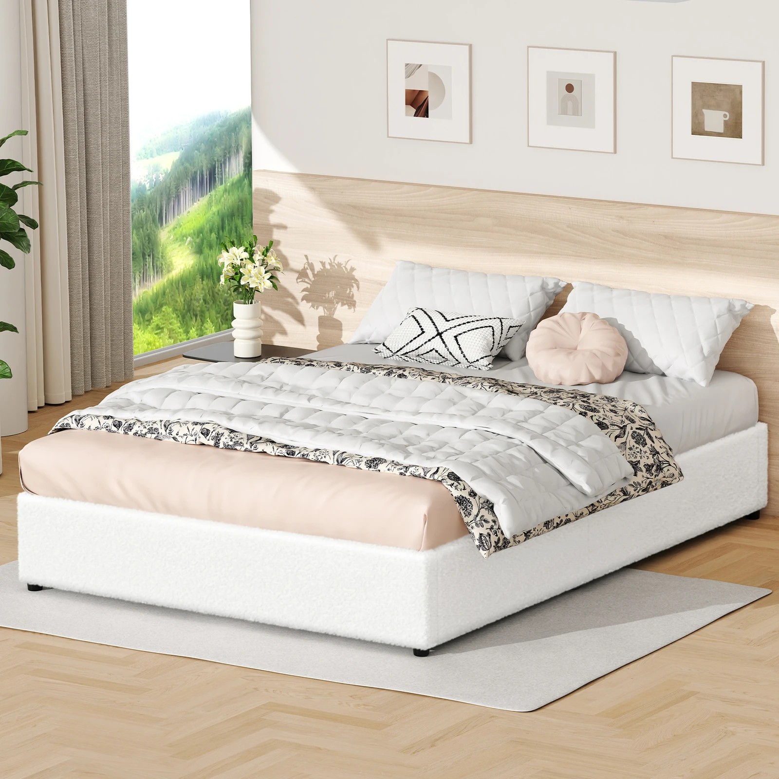 5 Alfordson Bed Frame Queen Size Gas Lift Storage Mattress Base Boucle Barlow - White, 5 of 10
