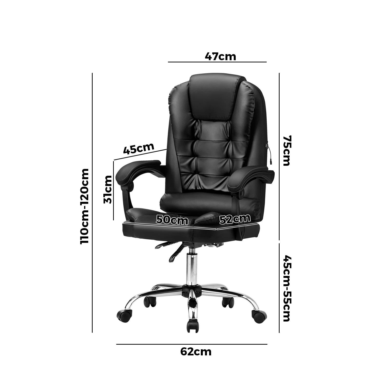2 Oikiture Massage Office Chair Executive Gaming Racing Chairs PU Leather - Black, 2 of 6