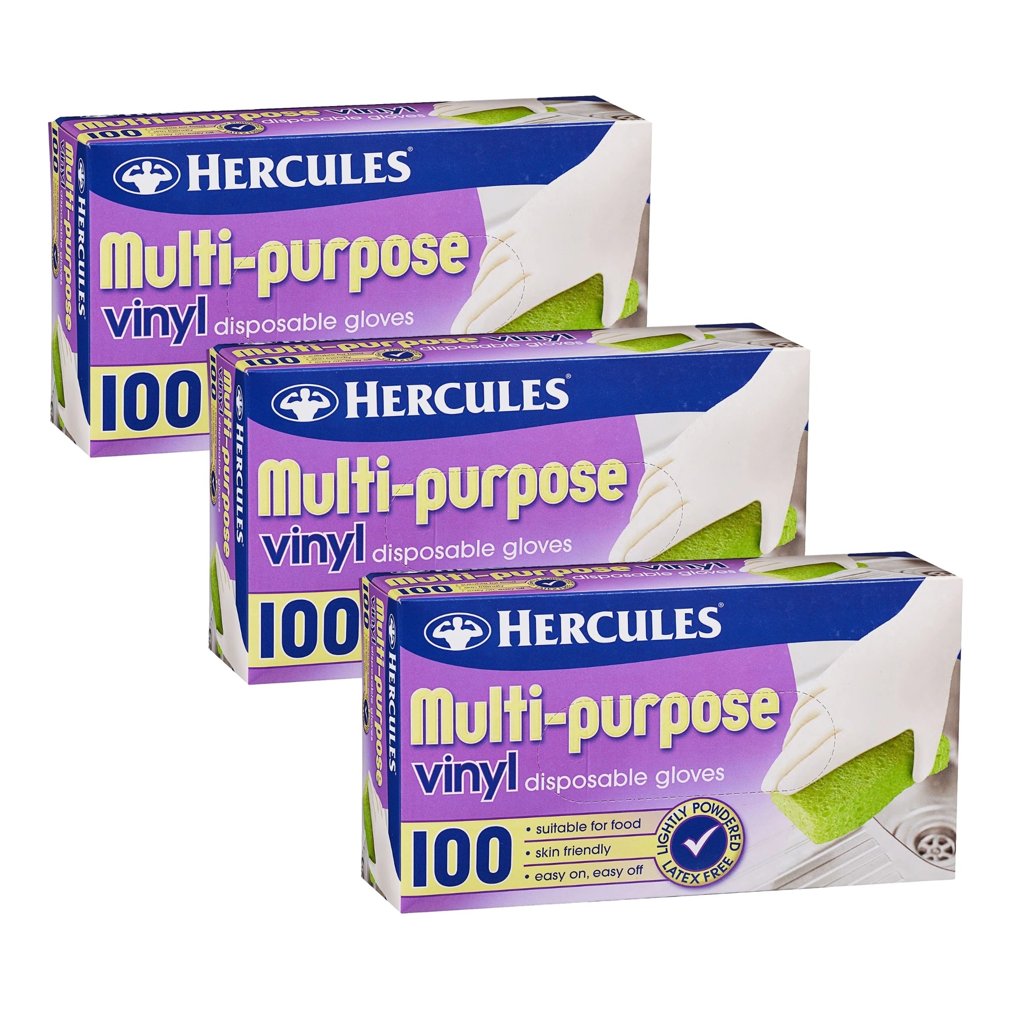 1 Hercules Multipurpose Vinyl Gloves 100pk x3, 1 of 1