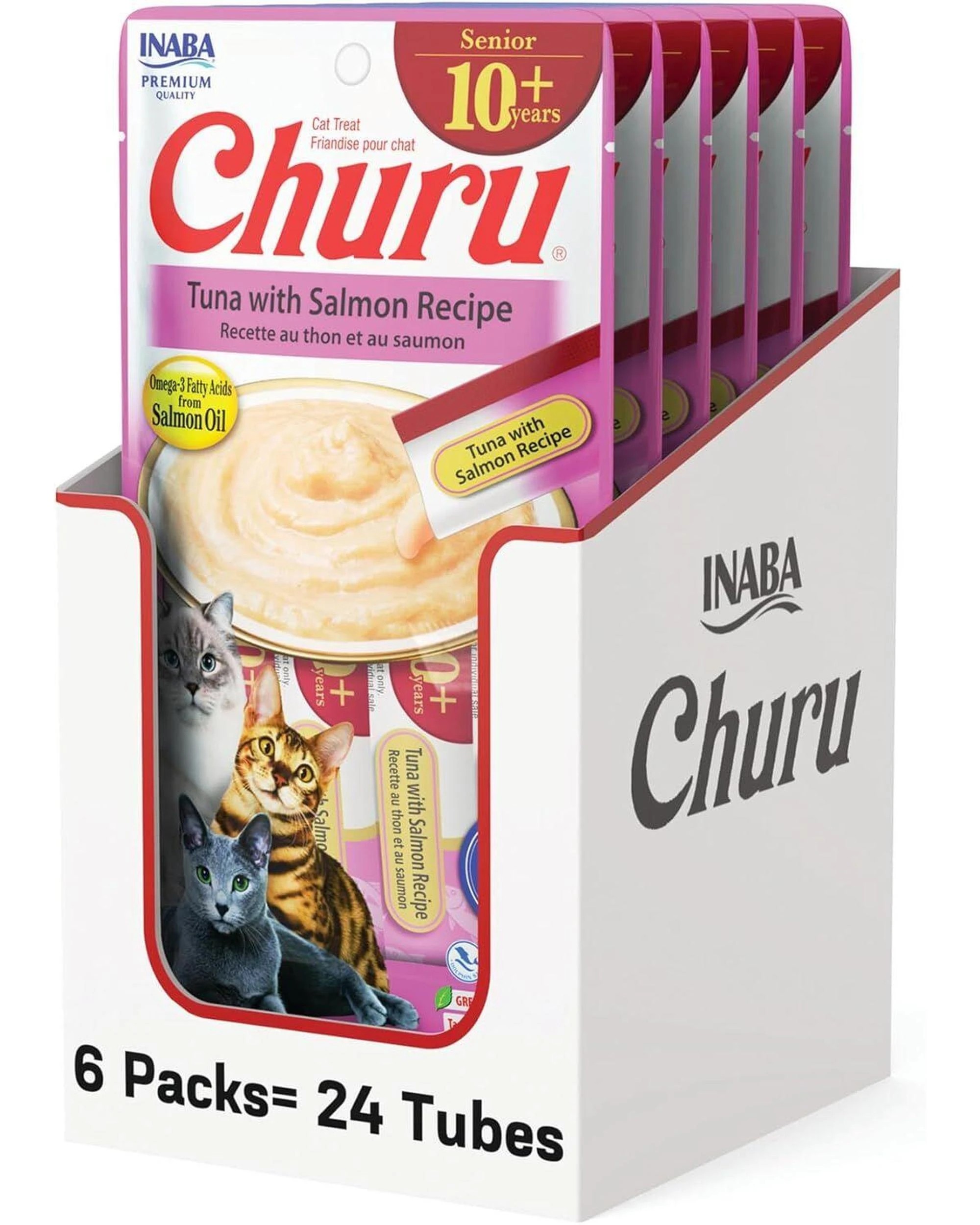 1 Inaba Senior 10+ Churu Puree Lickable Cat Treat Tuna with Salmon 6 x 56g, 1 of 6