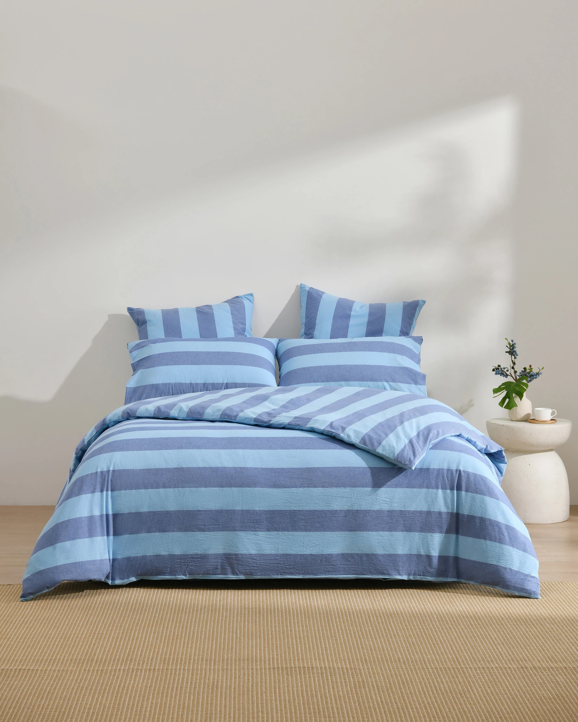 8 Dreamaker Bowie Washed Cotton Yarn Dyed Stripe Quilt Cover Set - Queen - Blue, 8 of 8