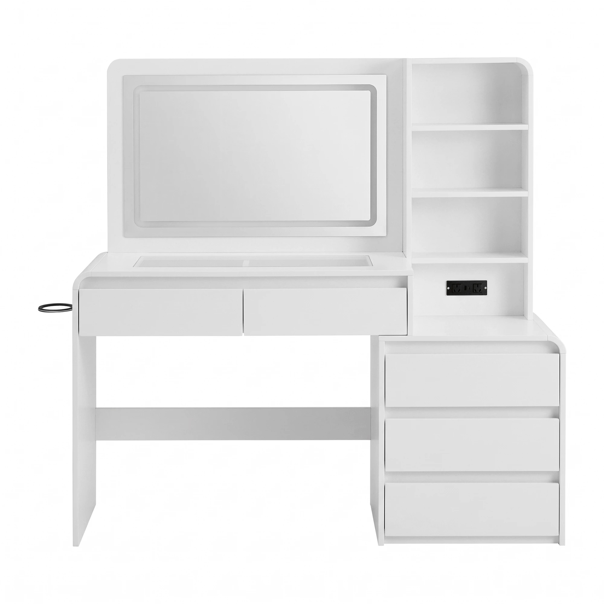 4 Artiss Dressing Table Makeup Vanity Desk LED Mirror Drawers Charging Station Curved Edge- White, 4 of 10