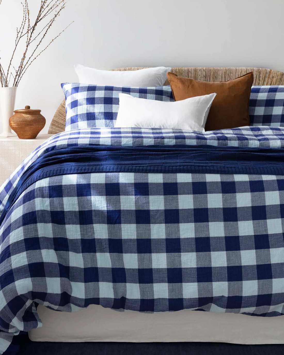 Bambury Willow Gingham Check Cotton Muslin Quilt Cover Set - Double Bed ...