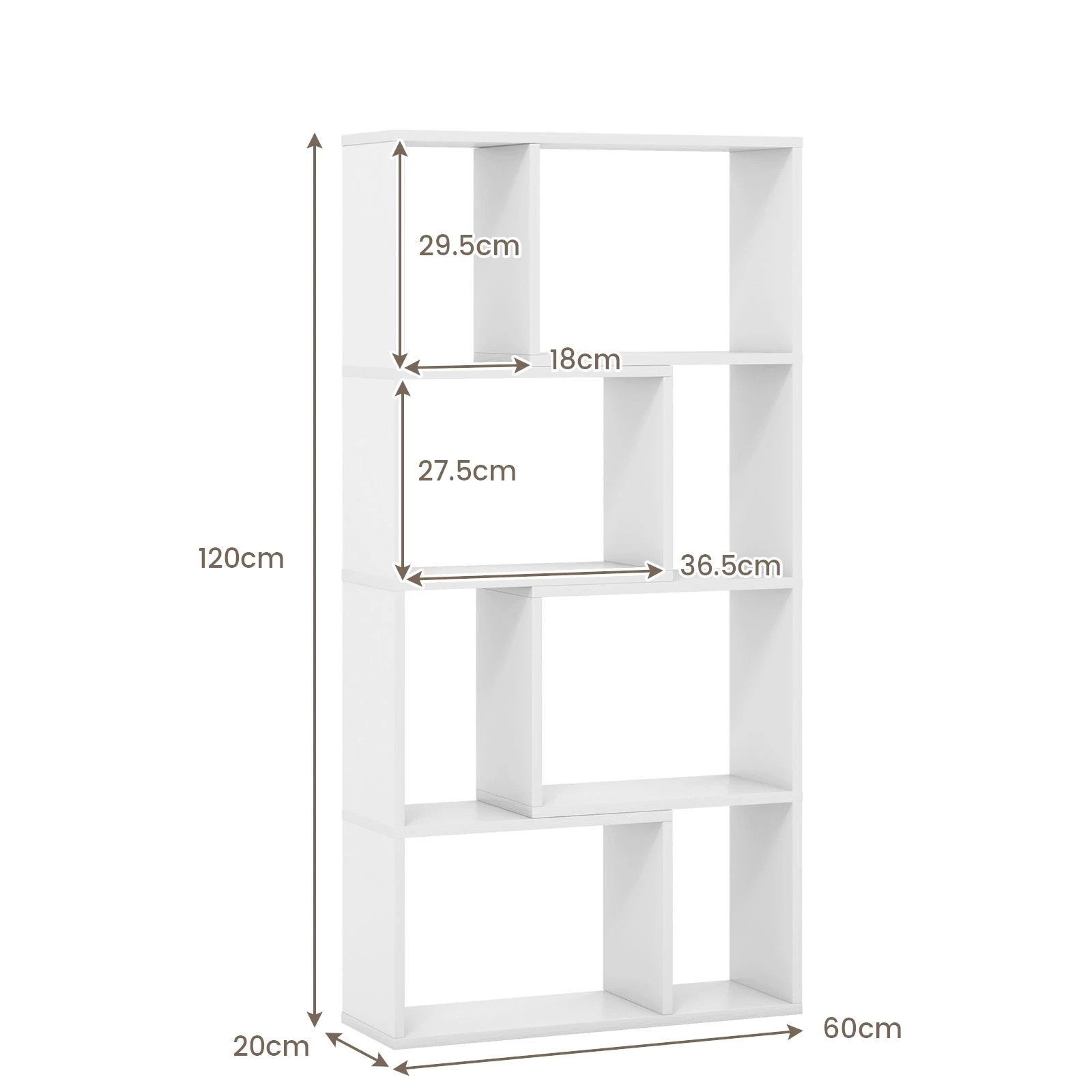 3 Costway 120cm 4-Tier Bookcase 8-Cube Bookshelf Display Shelf Storage Organizer - White, 3 of 4