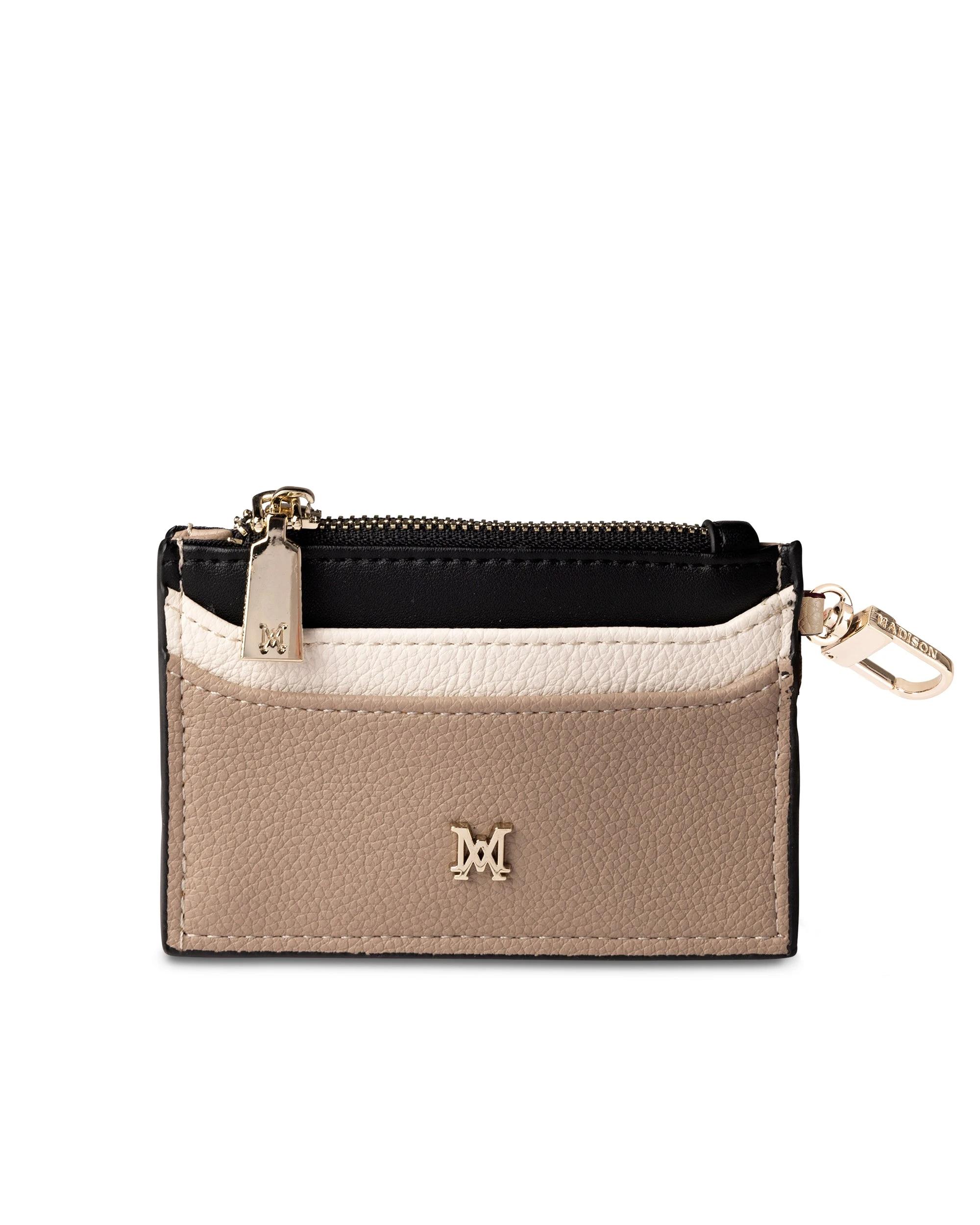 1 Madison Accessories Hannah Zip Card Holder & Bag Charm TAUPE-STONE-BLACK, 1 of 2