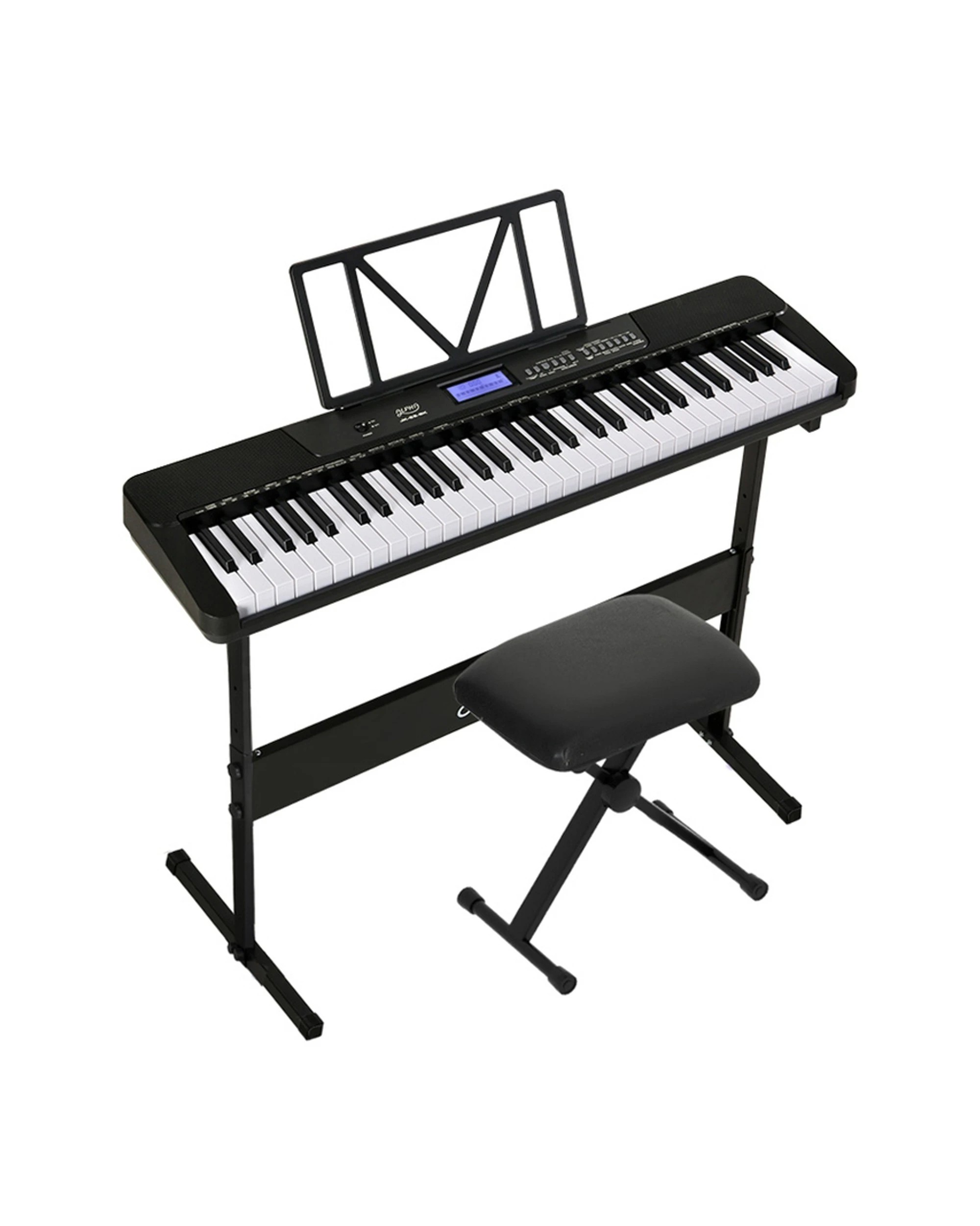 1 Alpha 61 Keys Electronic Piano Keyboard Digital Electric w/ Stand Stool Touch - Black, 1 of 6