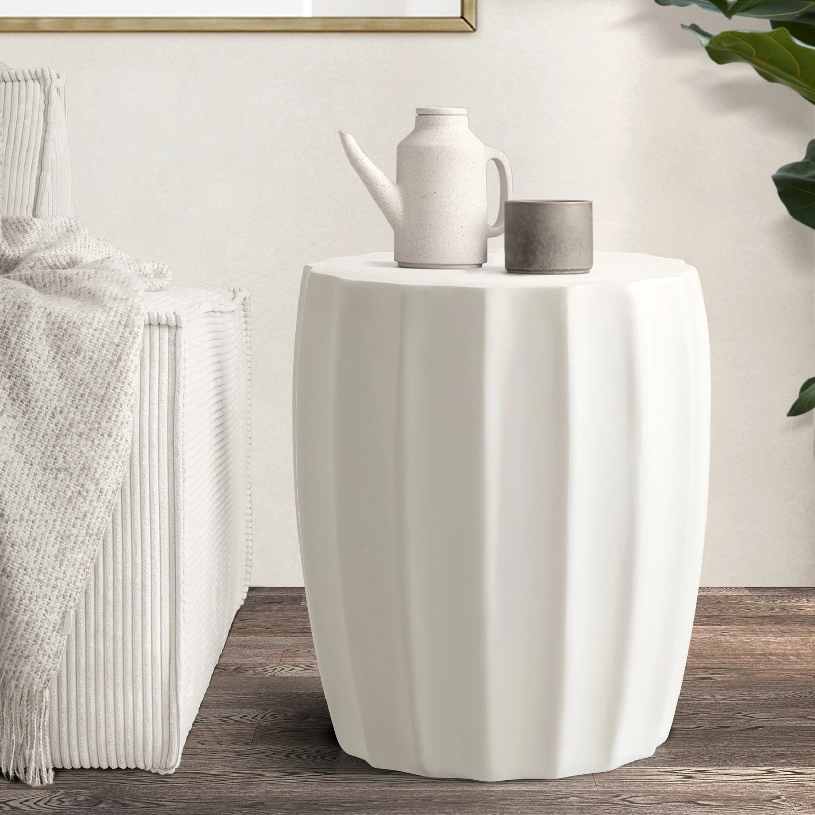 2 Oikiture Side Table End Stool Coffee Bedside Stand Stone Outdoor Indoor
 - White, 2 of 8