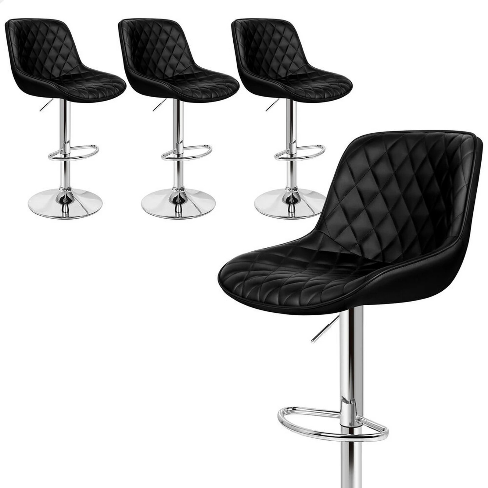 1 Alfordson 4x Bar Stools Gas Lift Leather Bar Chairs Kitchen Swivel - Black, 1 of 10