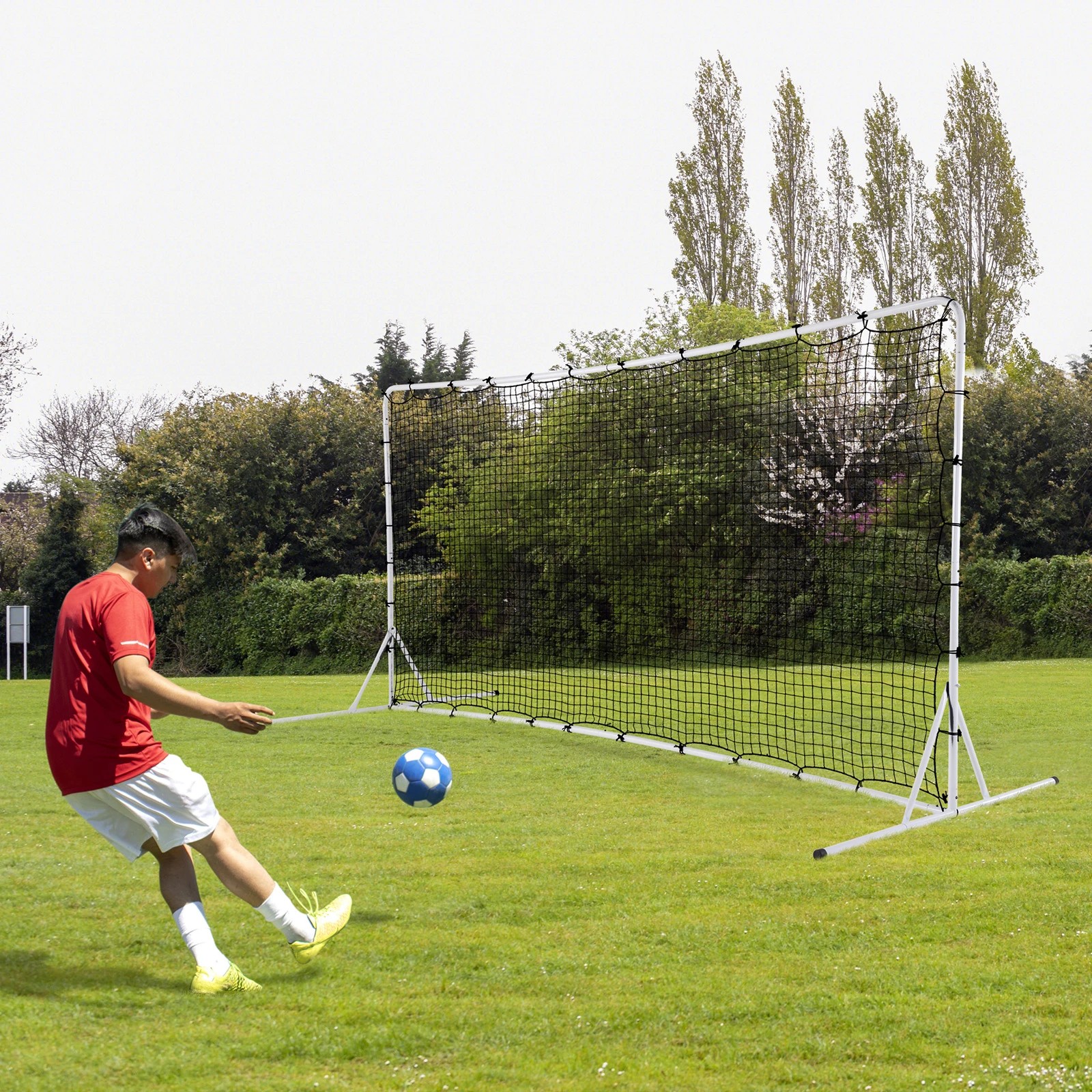 2 Costway 375cm x185cm Soccer Rebounder Net Soccer Equipment Set Football Training Gift - White, 2 of 3