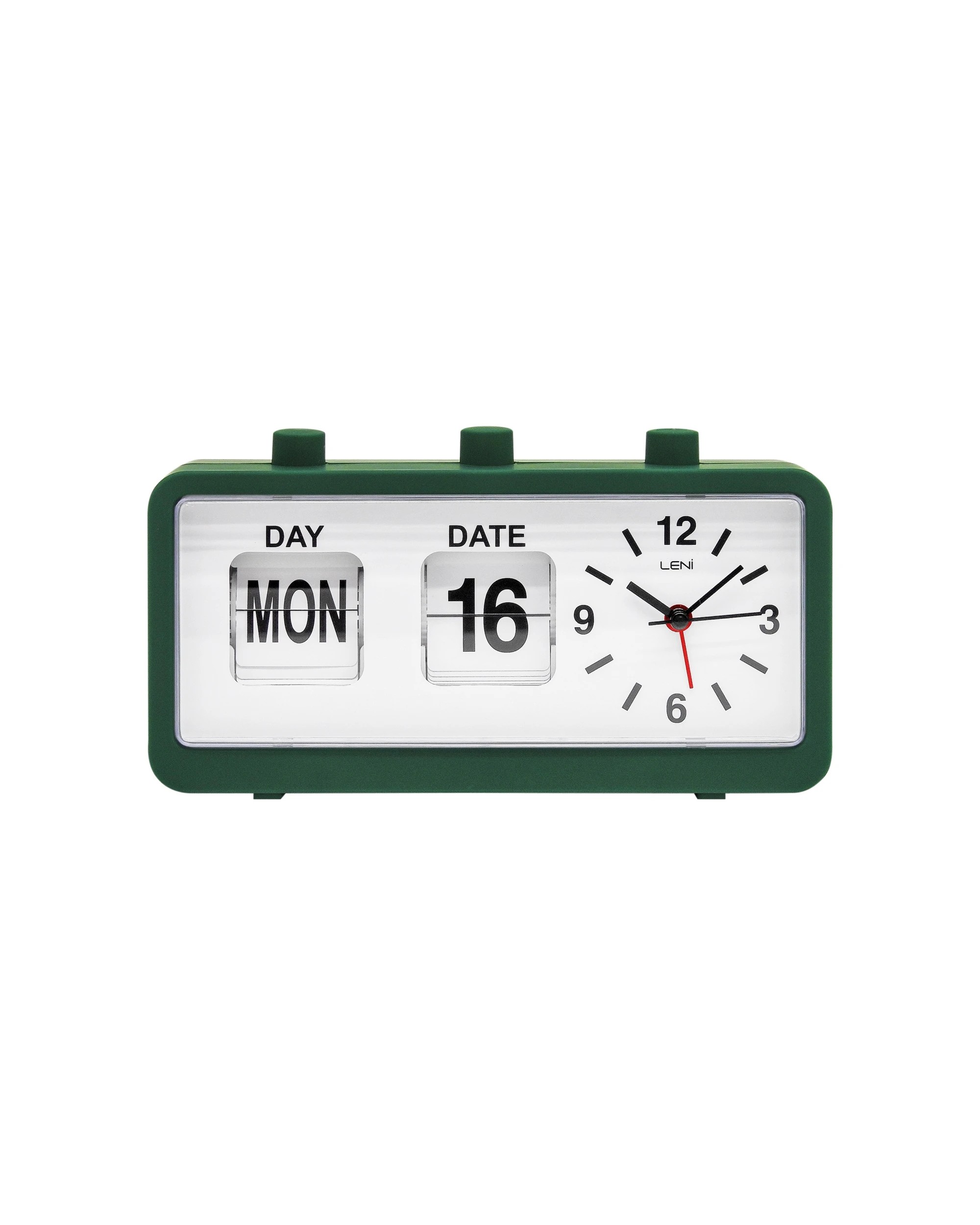 1 Leni 11x20cm Flipper Table Alarm Clock With Manual Flip Day & Date Forest Green - Black, 1 of 4