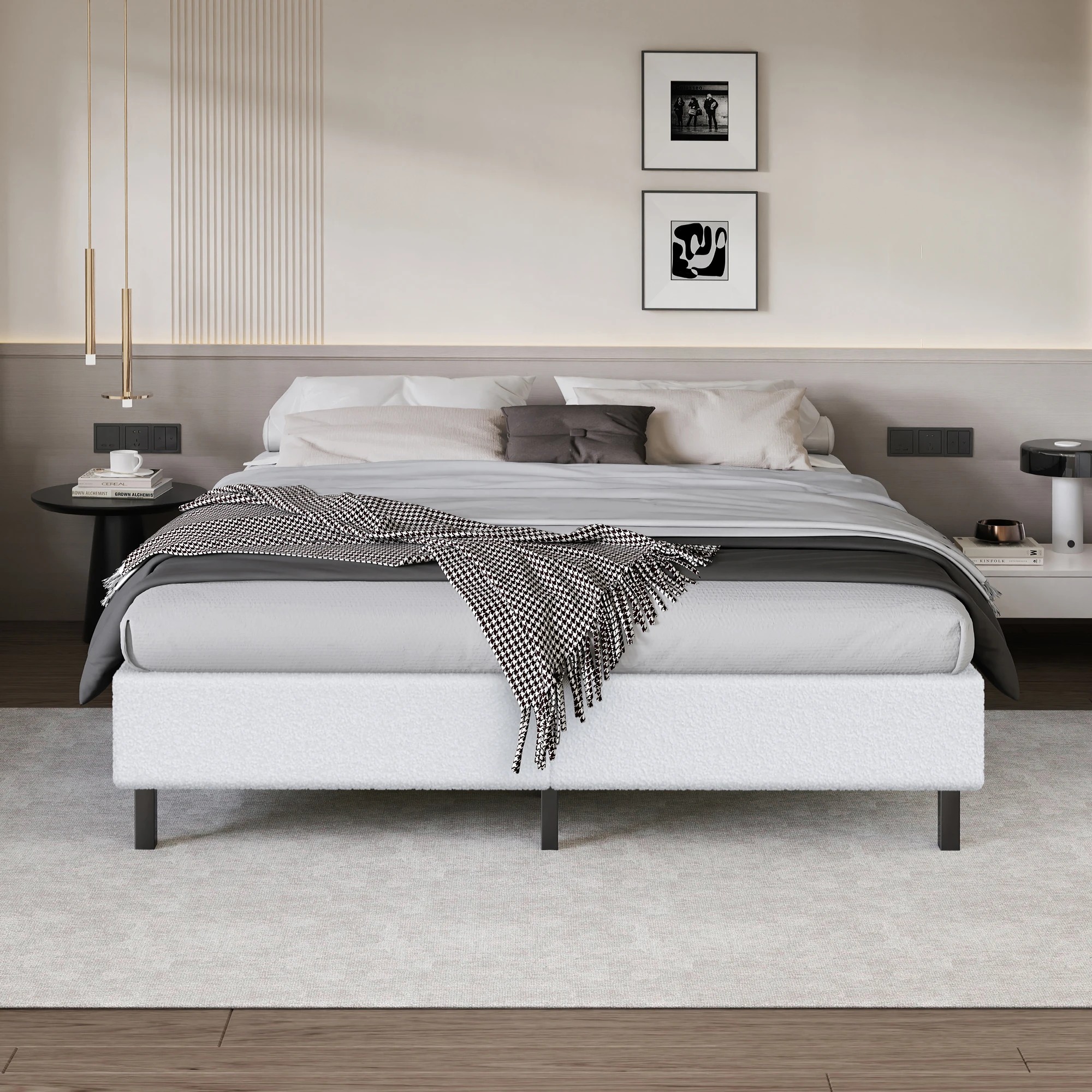 3 Alfordson Bed Frame Double Size Mattress Base Foundation Boucle Basel - White, 3 of 10