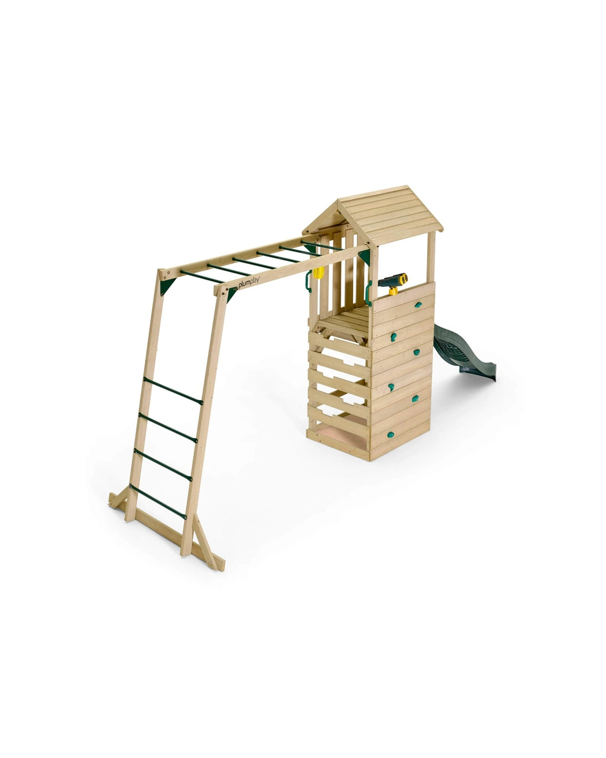 1 Plum Play Au Lookout Tower Playcentre Wooden Playset Monkey Bars Rock Wall - Green, 1 of 9