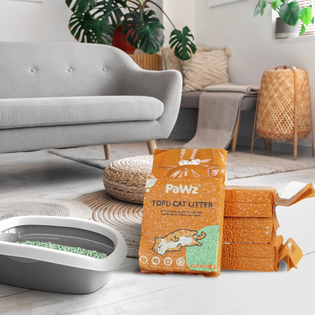 8 Pawz 2.5kg Tofu Cat Litter Clumping Flushable Fast Super Absorbent Green Tea x6, 8 of 8