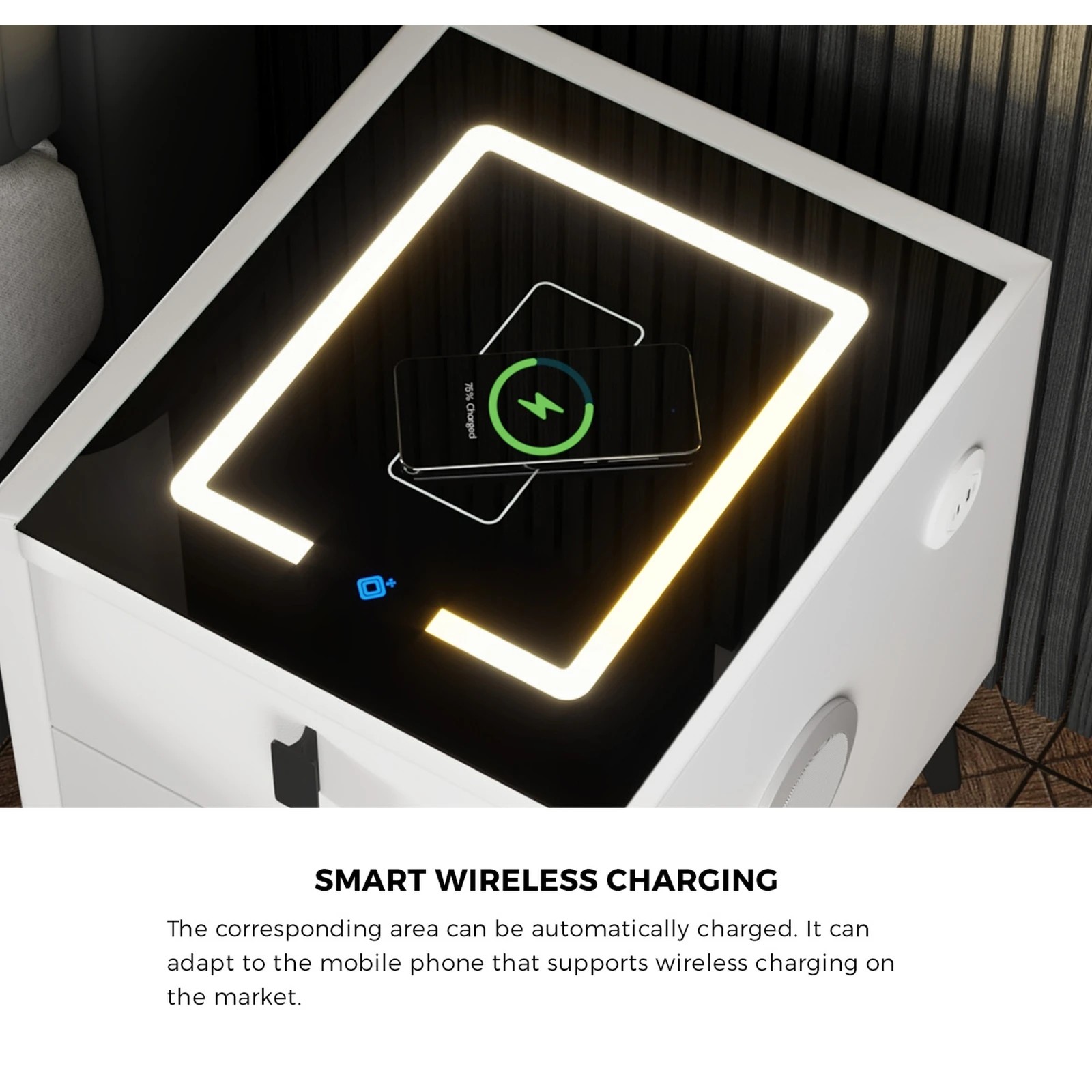 4 Oikiture Smart Bedside Table Wireless Charging Led Lights Nightstand
 - White, 4 of 10