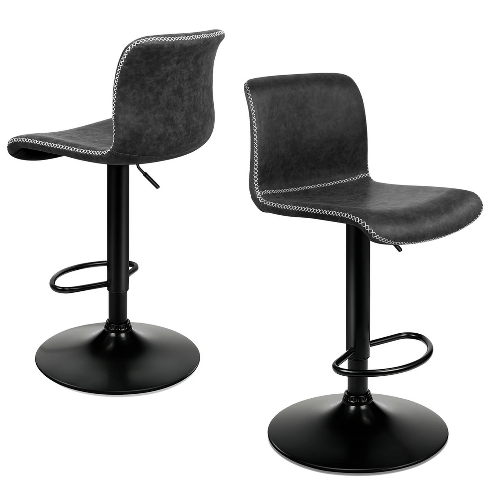 1 Alfordson 2x Bar Stools Remy Kitchen Gas Lift Swivel Chair Vintage Leather - Grey, 1 of 8