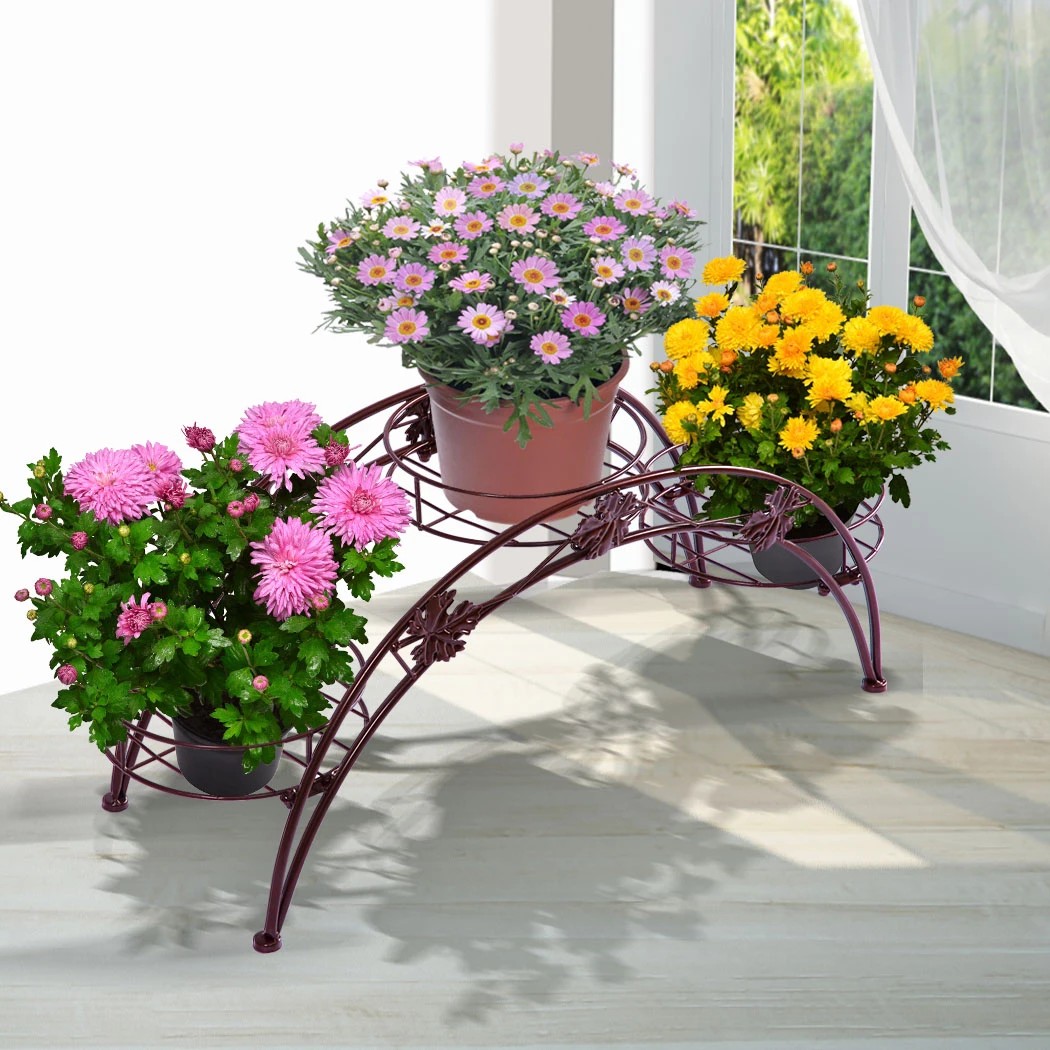 8 Levede  2 Pcs Arch Shape Metal Plant Stand with 3 Plant Pot Space - Bronze, 8 of 8