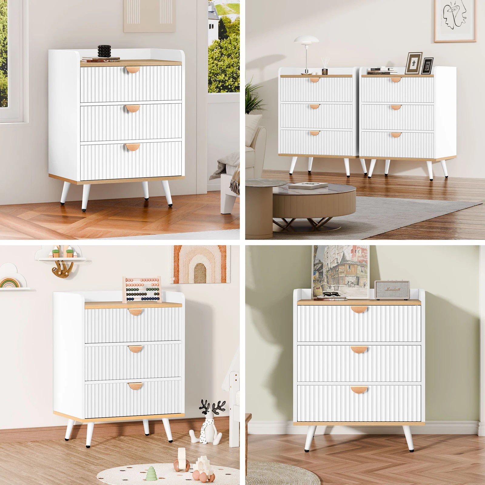4 Alfordson 3 Chest of Drawers Modern Storage Cabinet Dresser - Oak, 4 of 10