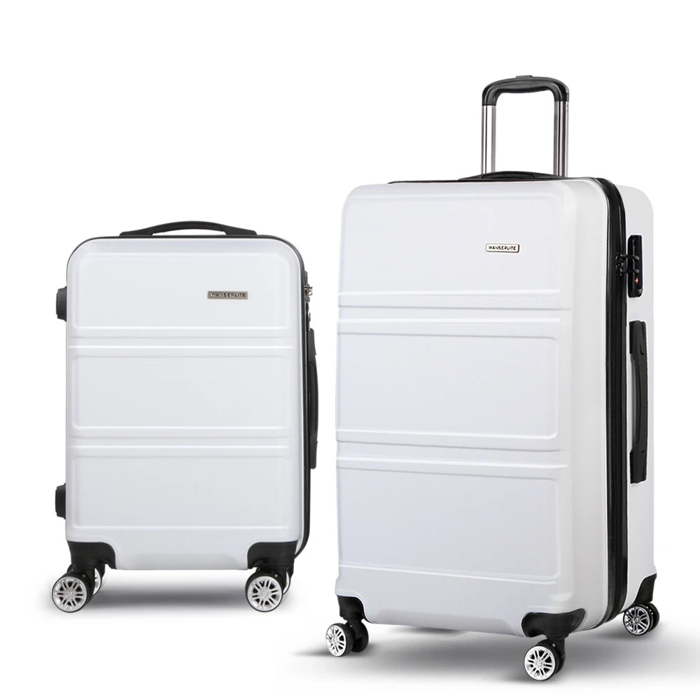 1 Wanderlite 2pc Luggage Trolley Set Suitcase Travel TSA Carry On Hard Case Lightweight - White, 1 of 1