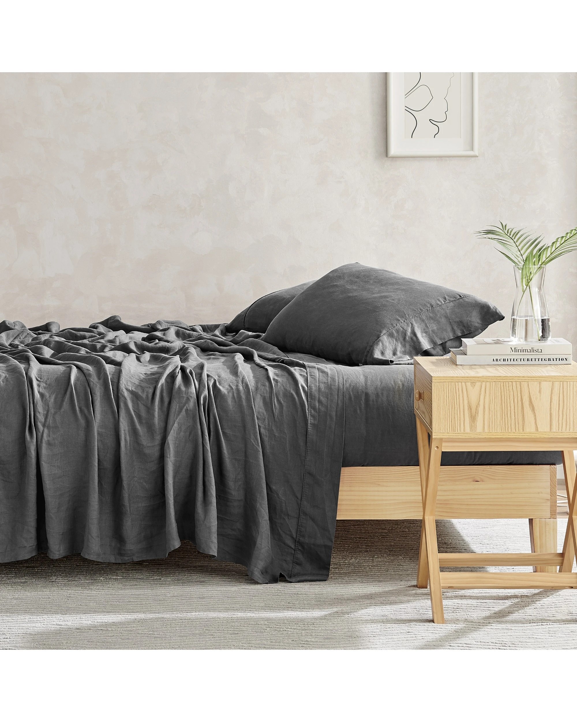 5 Natural Home 100% European Flax Linen Sheet Set - Single Bed - Charcoal, 5 of 8