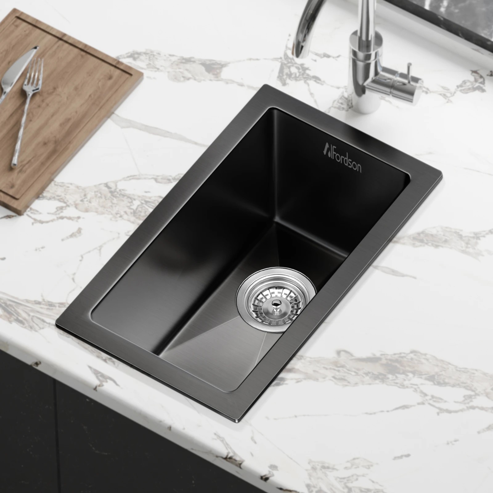 7 Alfordson Kitchen Sink 25x45cm Stainless Steel Basin Single Bowl - Black, 7 of 9