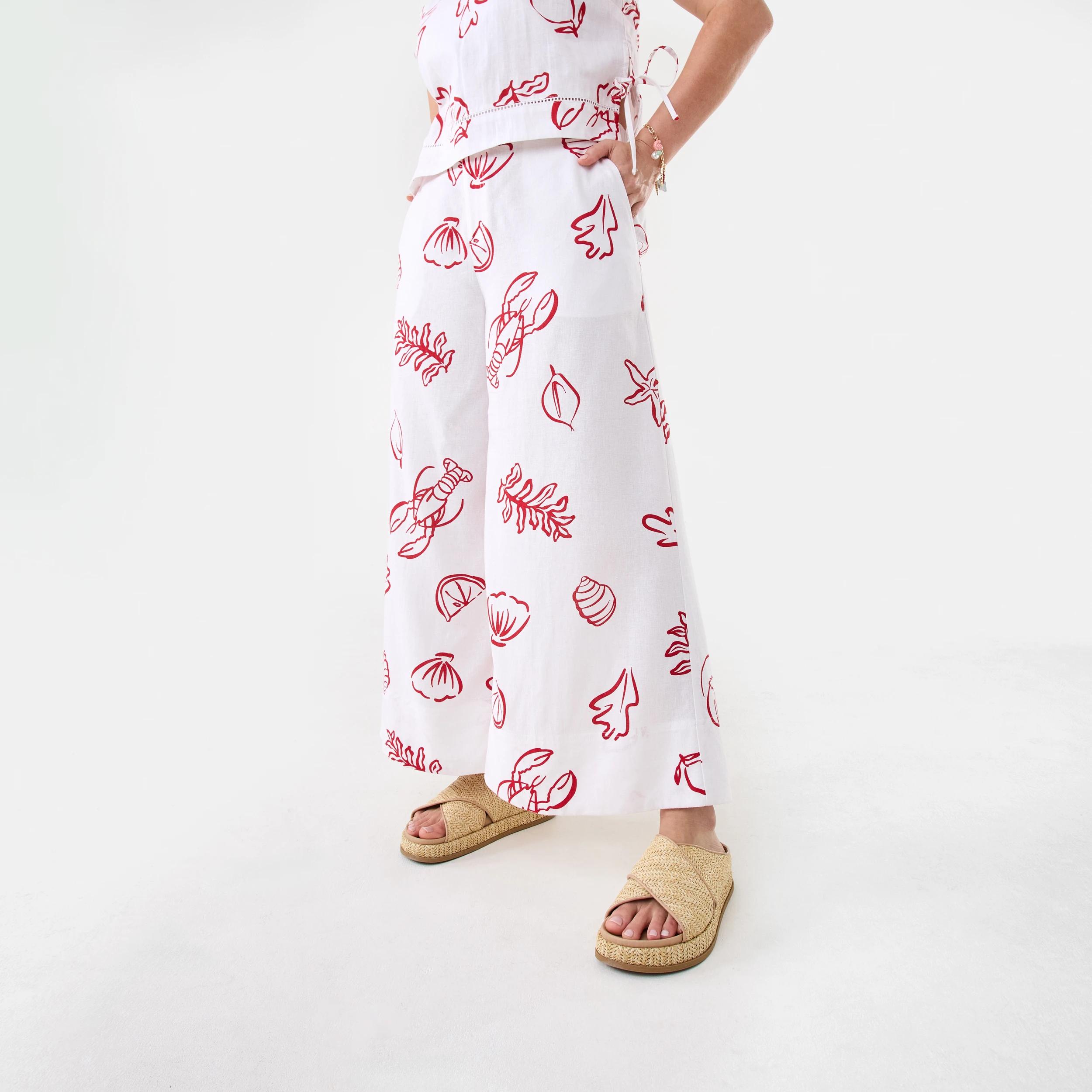 1 Printed Linen Blend Pants Red Vacay, 1 of 8
