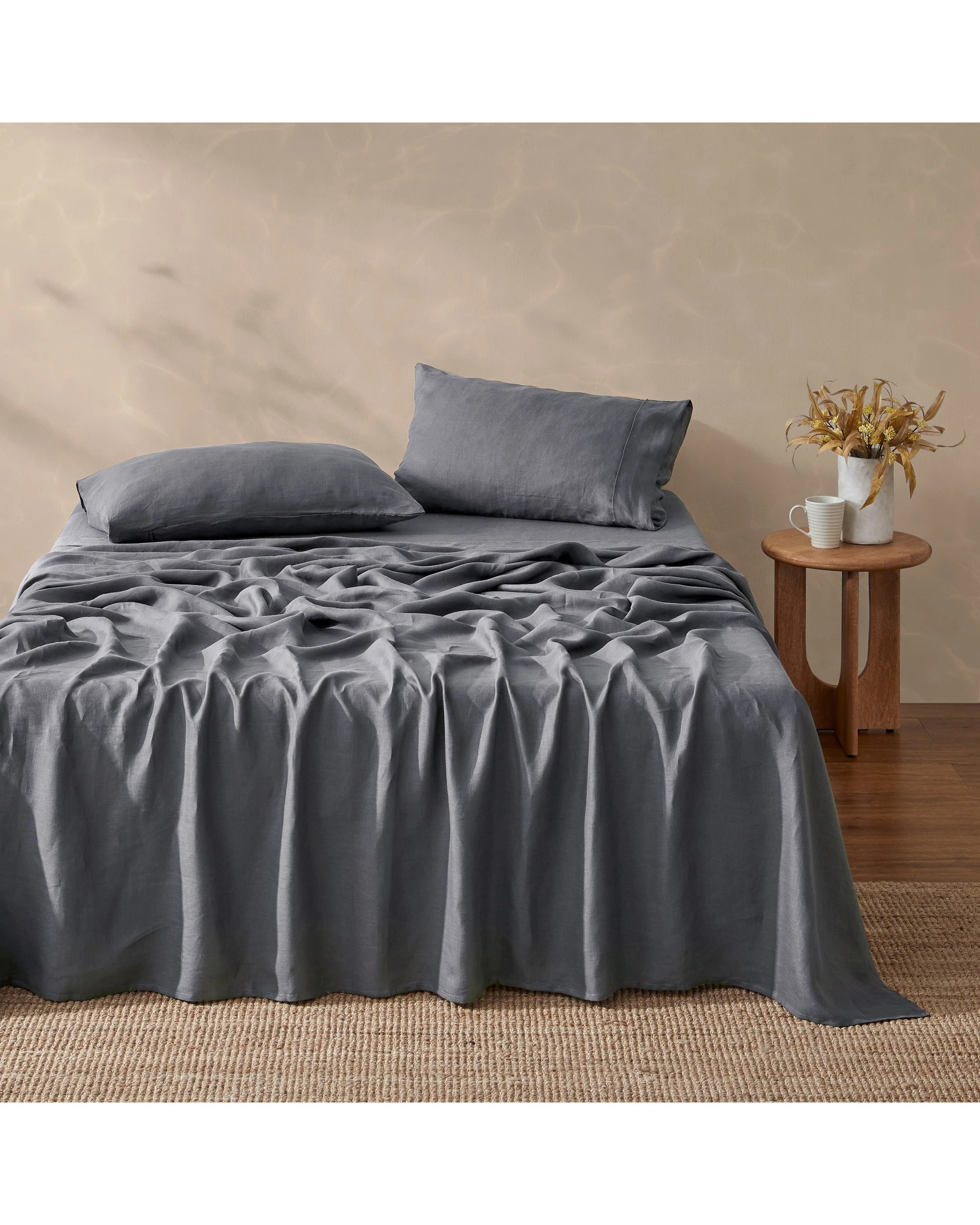 1 Natural Home Vintage Washed 100% Hemp Sheet Set - Super King Bed - Charcoal, 1 of 7