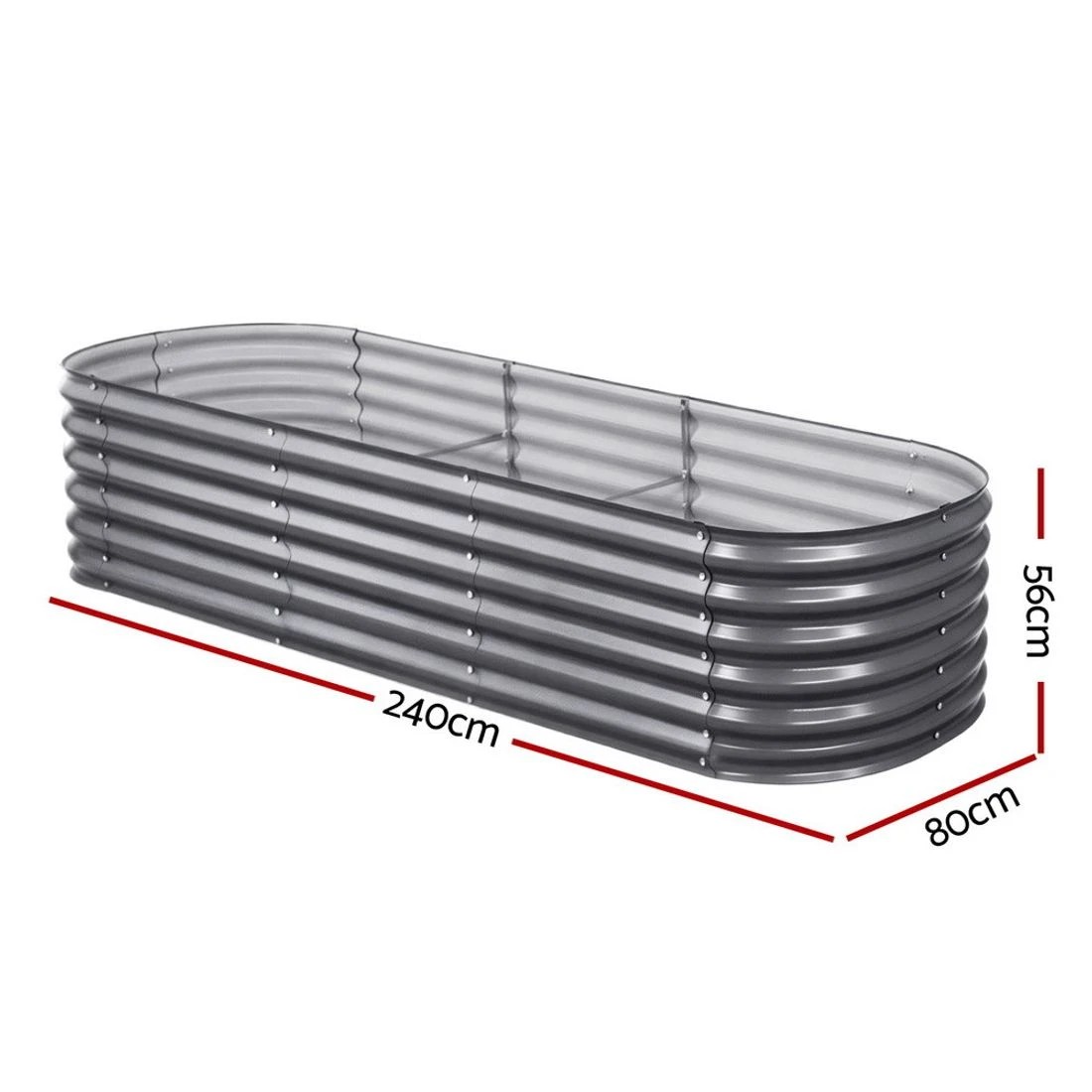 2 x2 Green Fingers Raised Garden Bed Kit Planter Oval Galvanised Steel 240cmX80cmX56cm - Grey, 2 of 4
