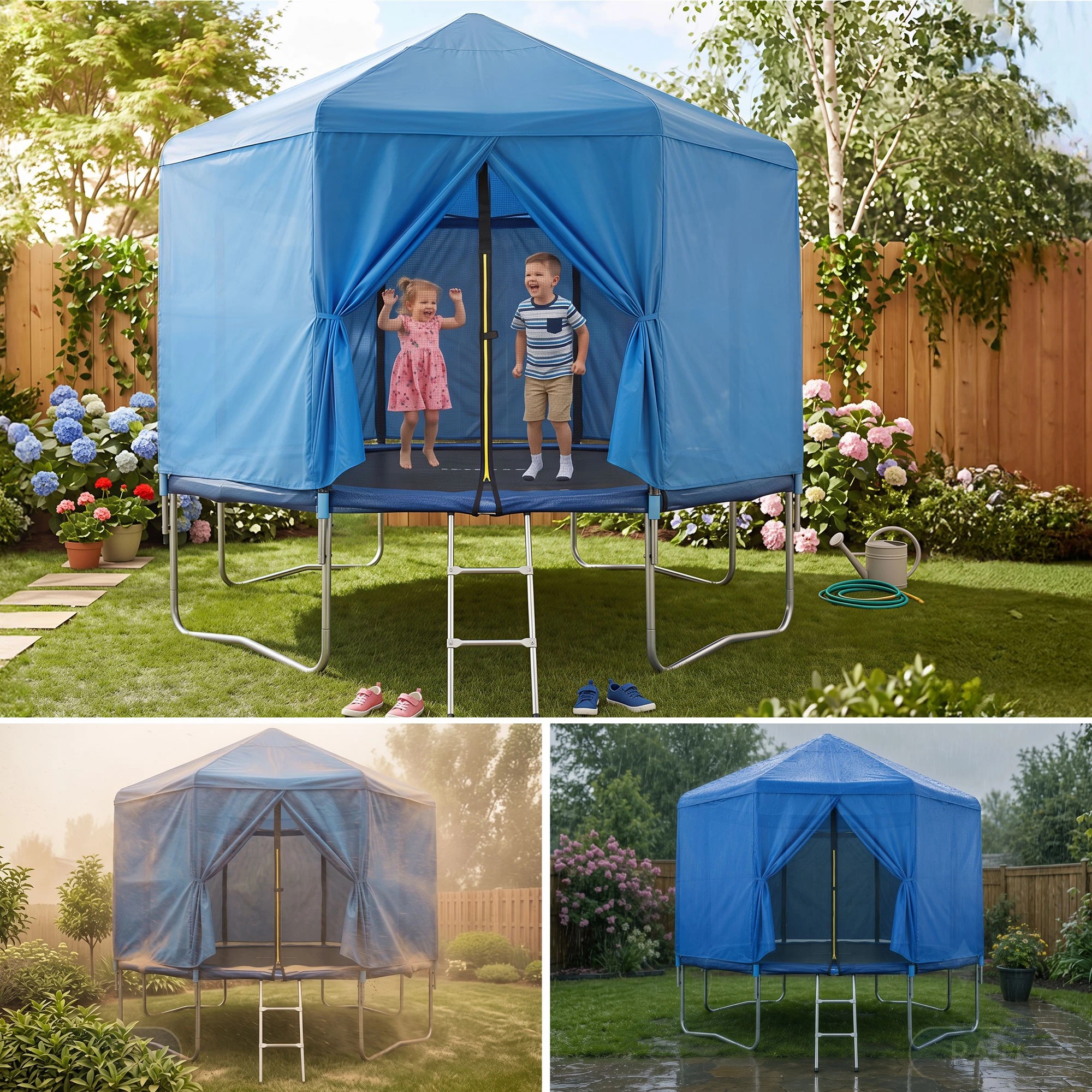 5 Everfit 12FT Kids Trampoline with Tent Cover Ladder Window Outdoor Sporting Toys - Blue, 5 of 7