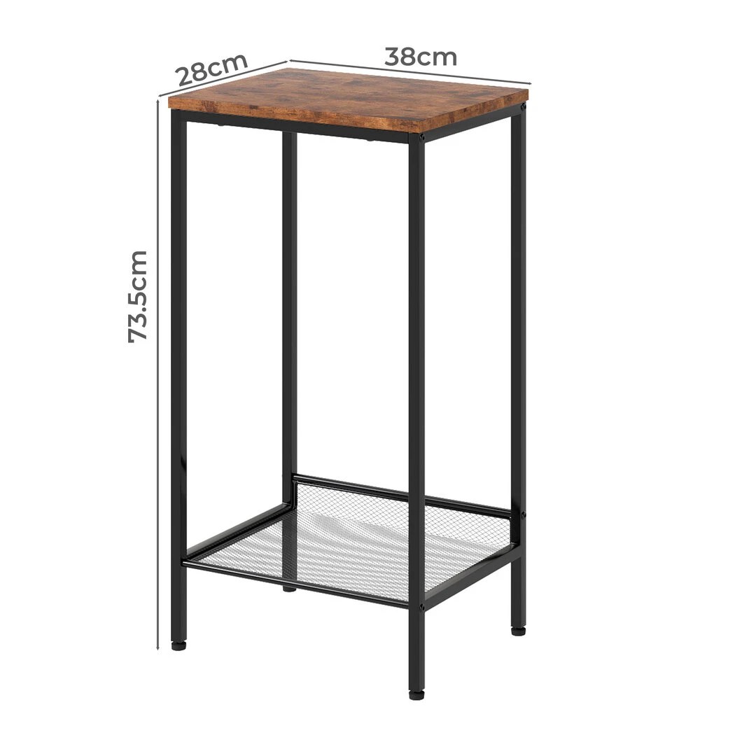 3 Levede 2-Tier Industrial Tall Bedside Table in Brown Colour, 3 of 6