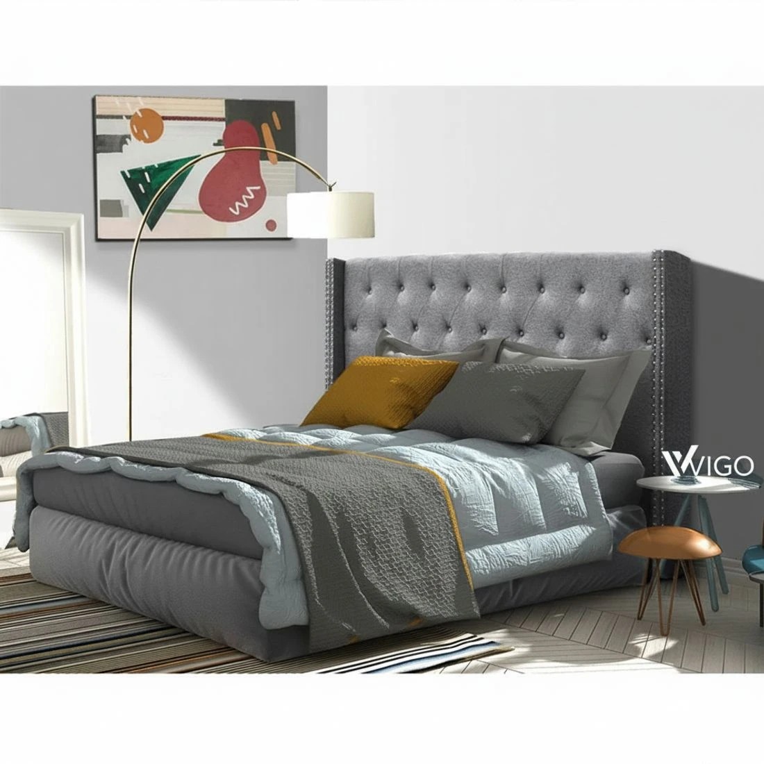 6 Artiss Bed Head Headboard King Size Fabric - Grey, 6 of 7