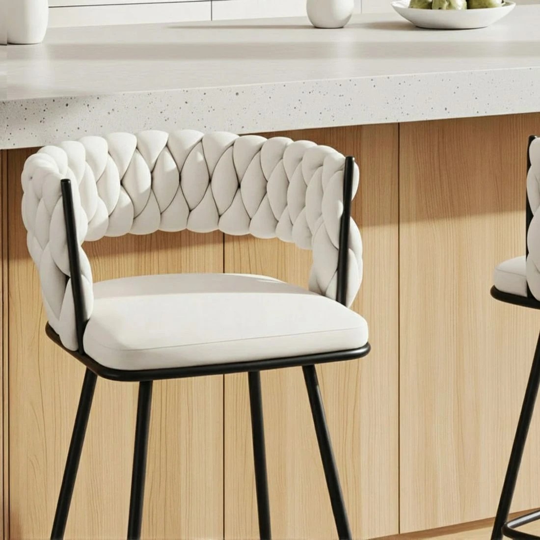 5 Artiss 4x Bar Stools Kitchen Dining Chair Counter Stool Woven   Ivory - Beige, 5 of 6