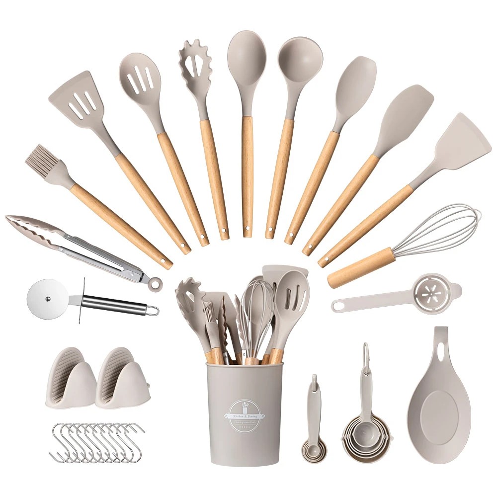 1 ZUNI 37PCS Silicone Cooking Utensils Set Heat Resistant Kitchen Cookware - Grey, 1 of 2