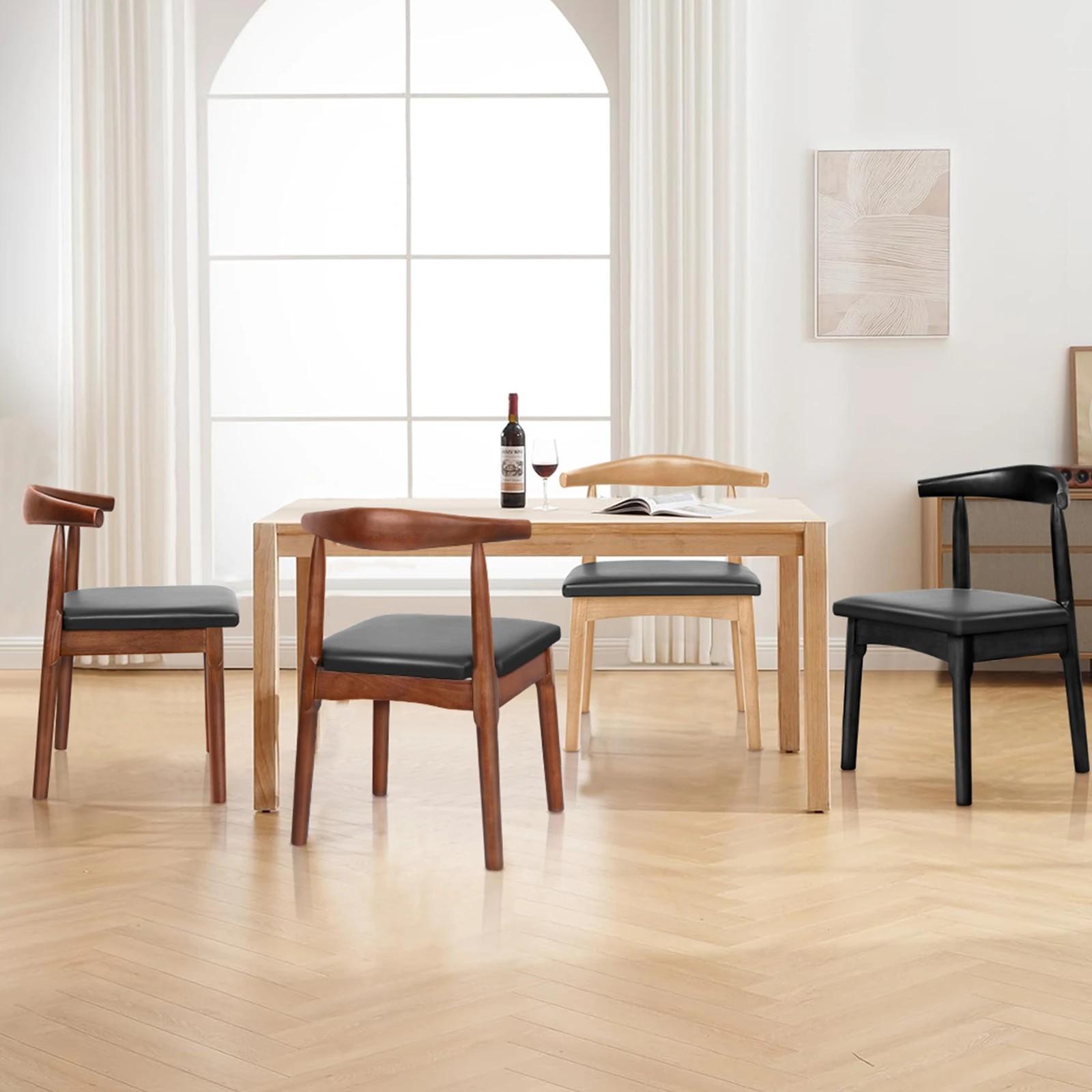 5 Alfordson 2x Dining Chair Kitchen Lounge Cafe Retro Wood PU Leather Seat - Black, 5 of 7