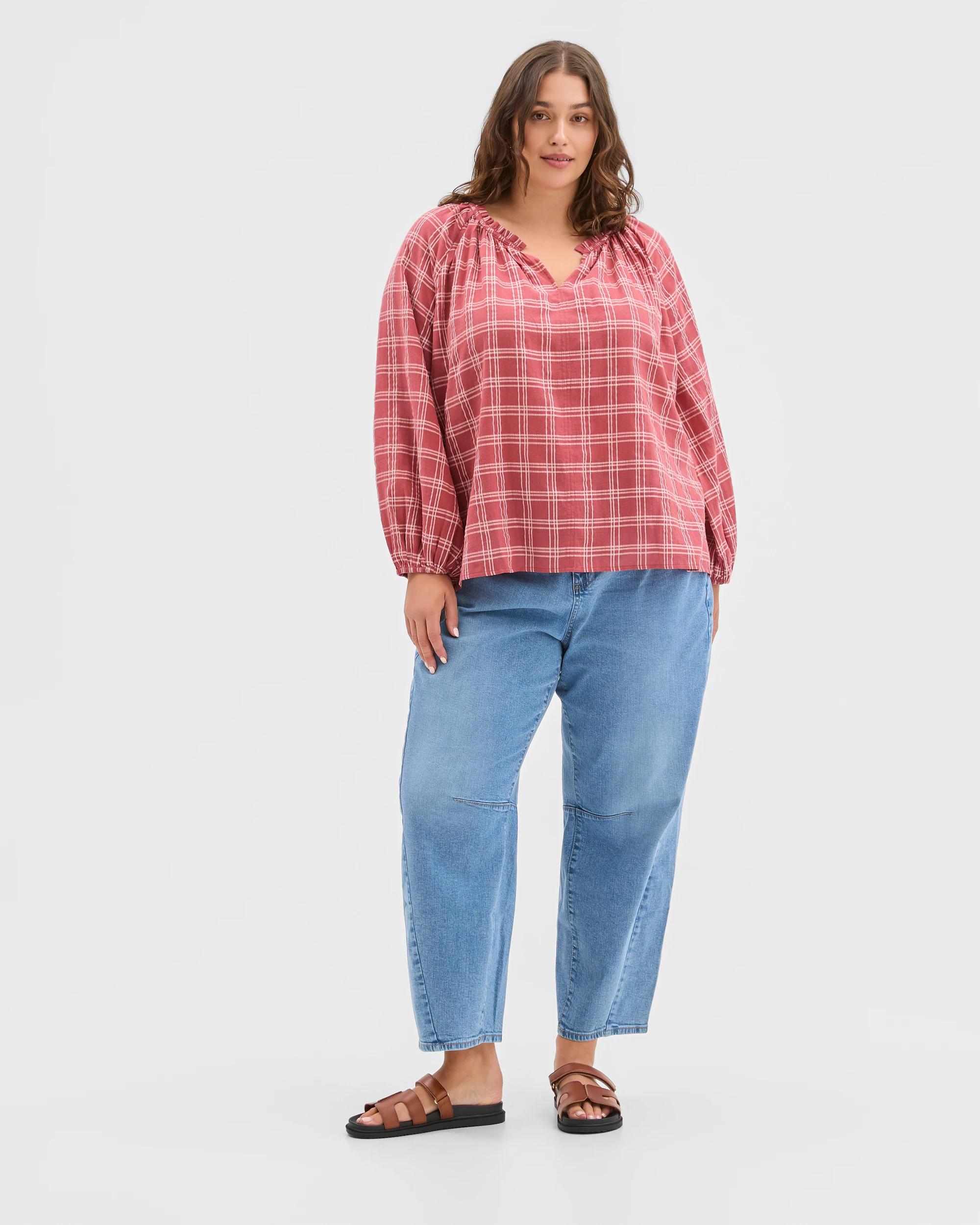 1 Target Curve Plus Size Long Sleeve Check Detail Blouse DUSTY ROSE, 1 of 6