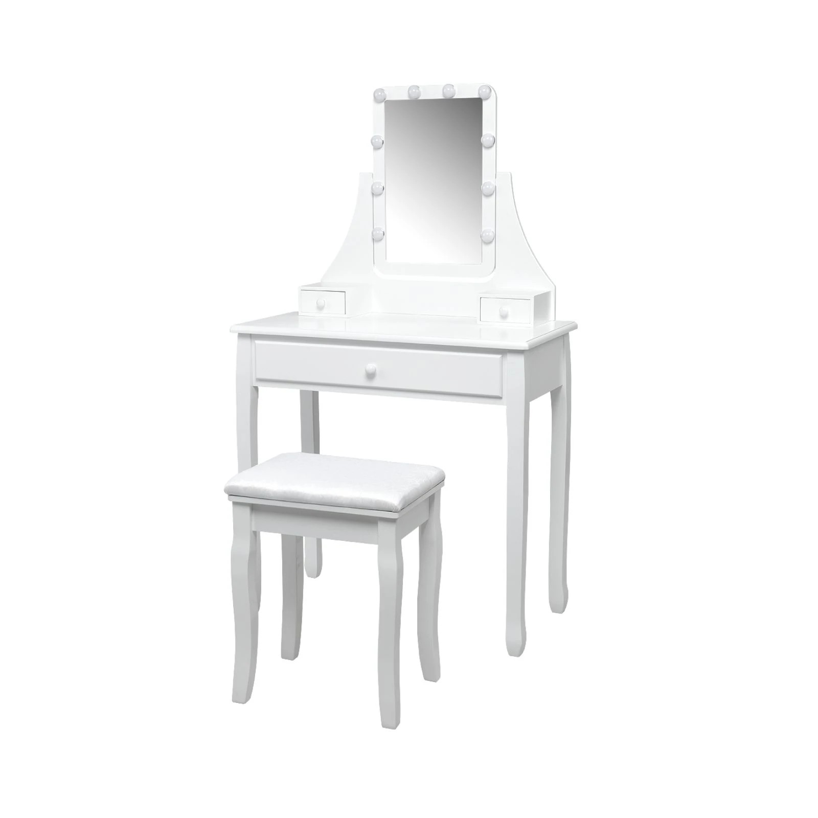 1 Costway Dressing Table Stool Set w/LEDs Rotatable Mirror, 1 of 10