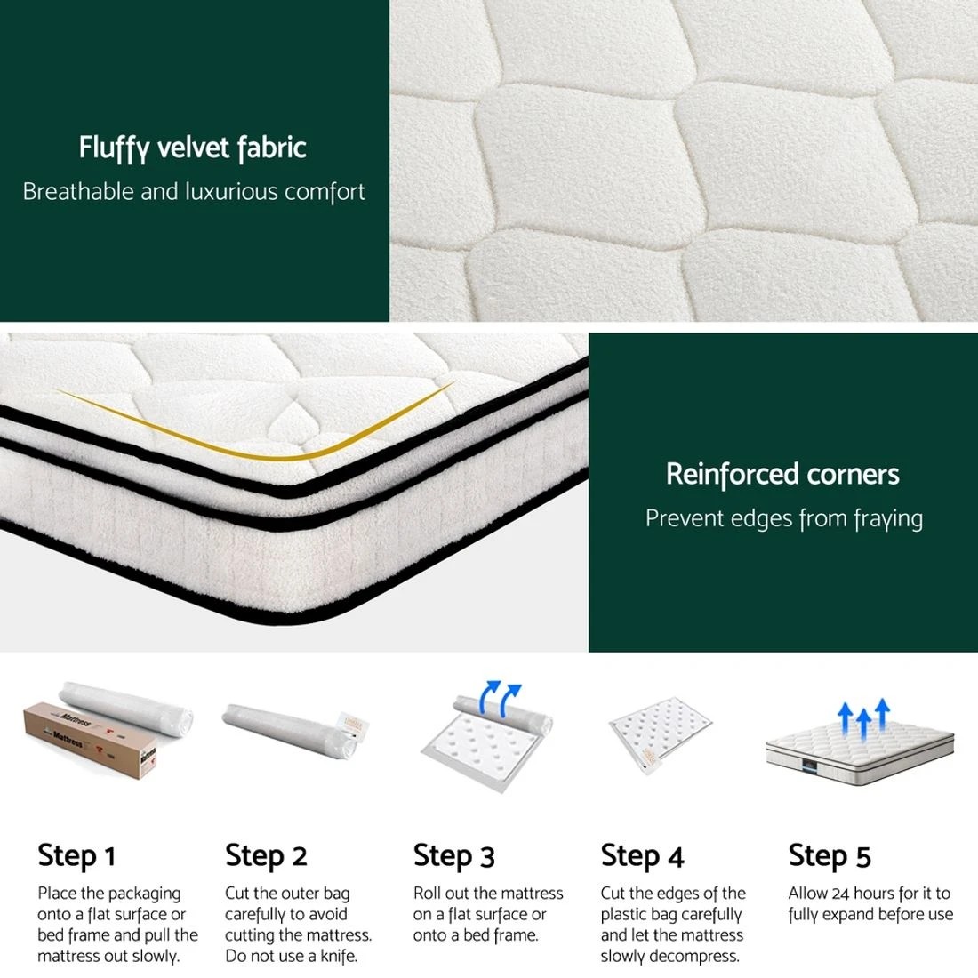 6 Giselle Bedding Mattress Boucle Fabric Cover Medium Firm 22cm - Queen Bed - White, 6 of 7