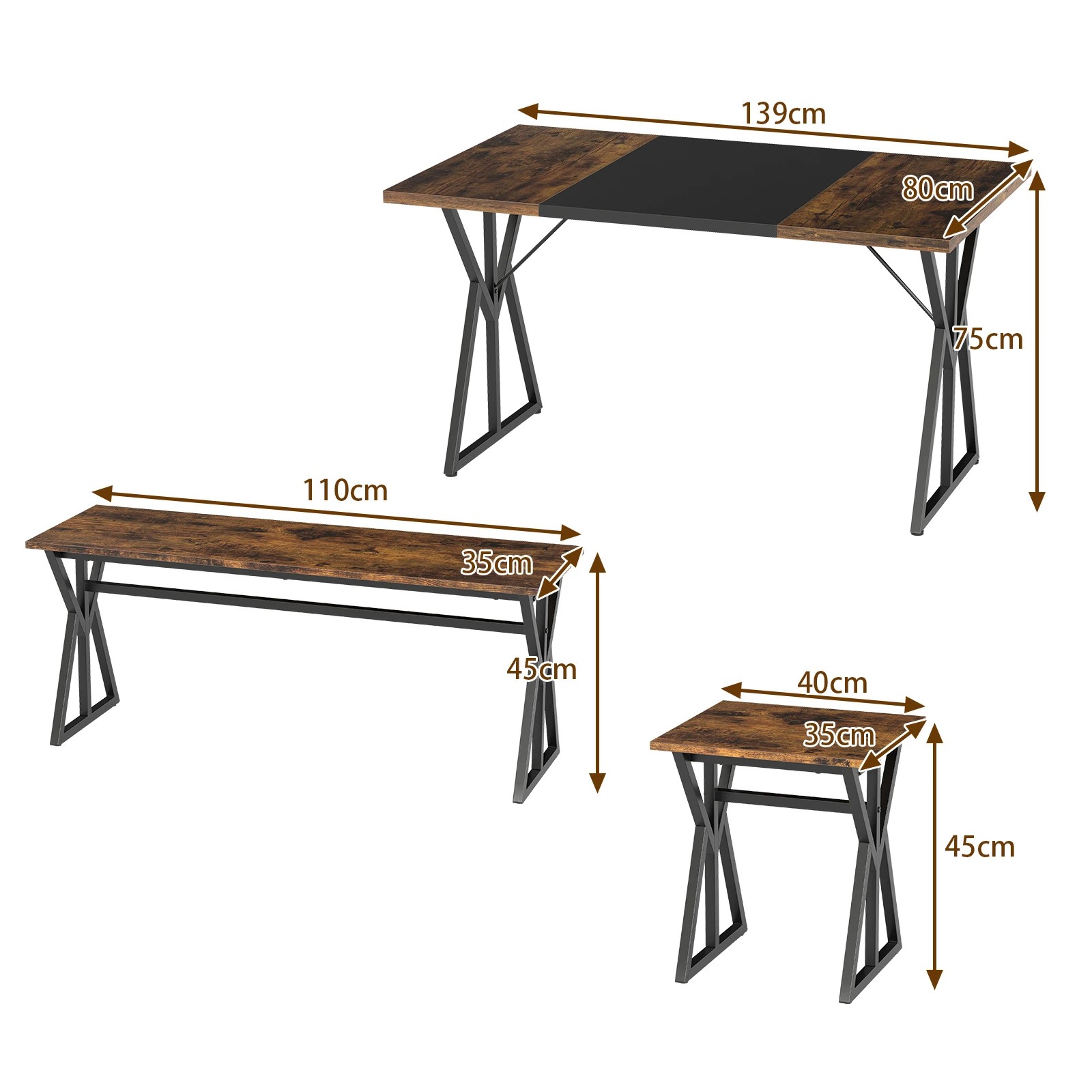 4 Costway 5PCS Dining Set Rectangular Kitchen Table w/2 Benches & 2 Stools Metal Frame - Brown, 4 of 4