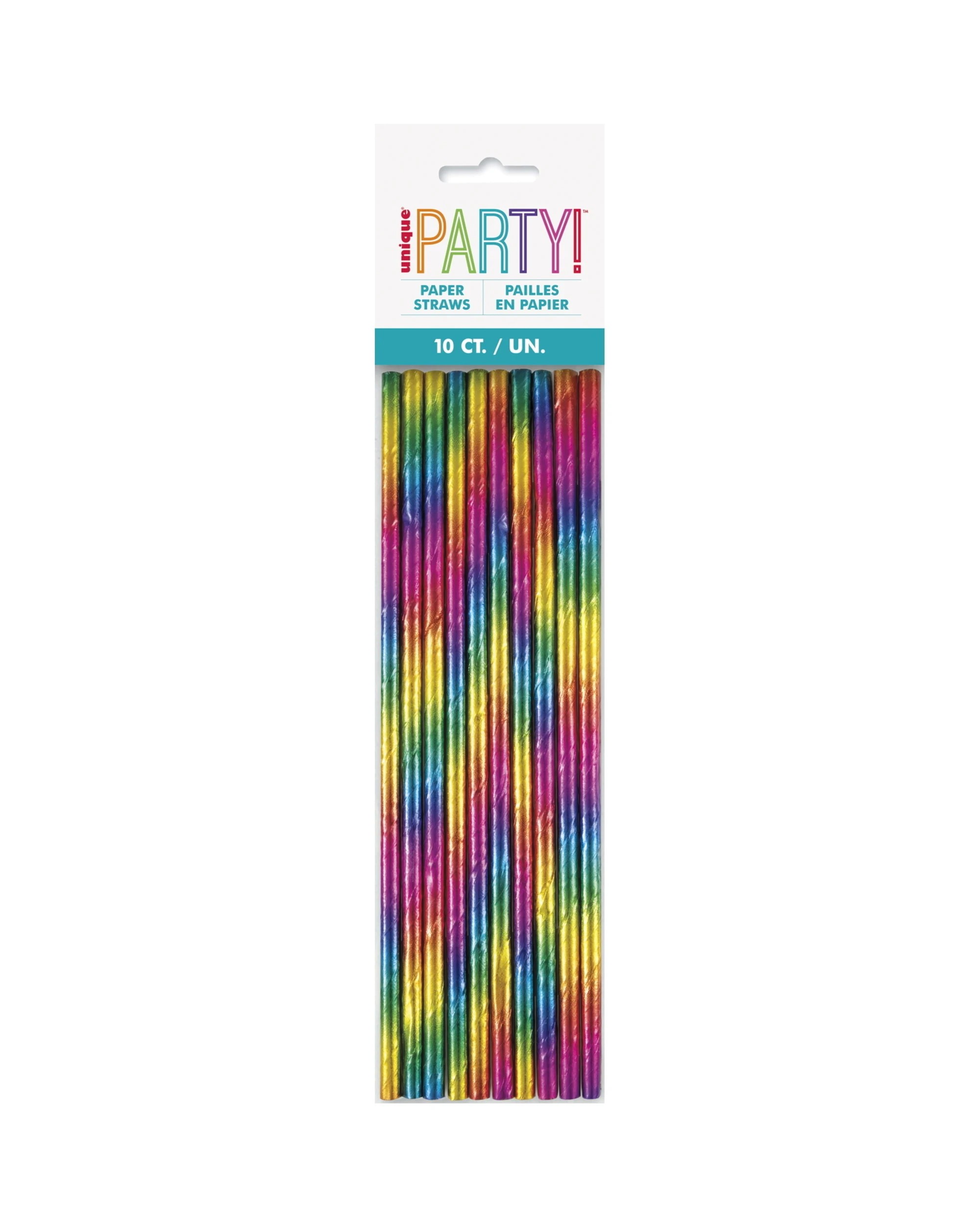 1 Unique Rainbow Foil Paper Straws Pack of 10 - Multi, 1 of 1