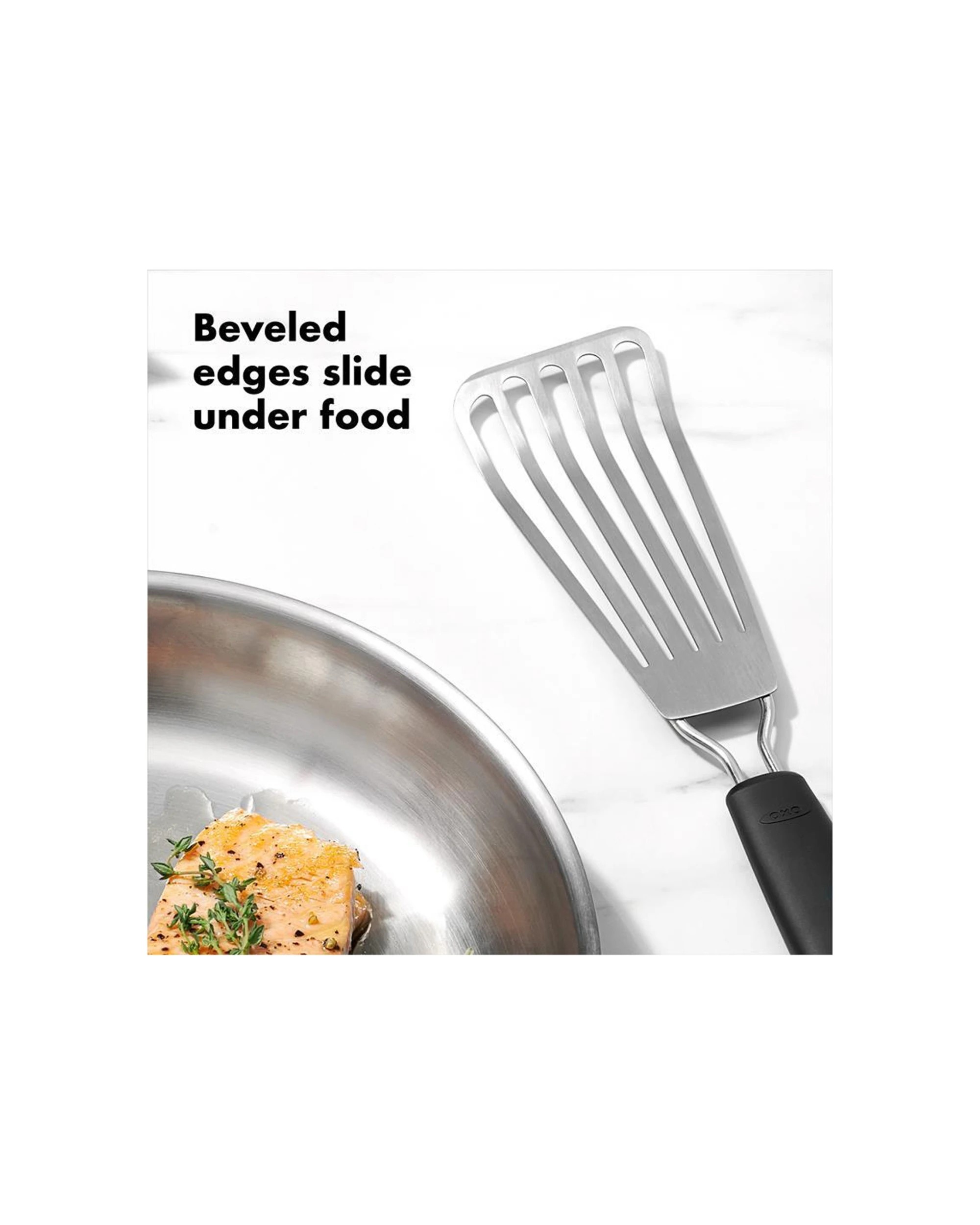 1 Oxo Little Fish Turner 29cm Stainless Steel Slotted Spatula Non-slip Grip - Silver, 1 of 4