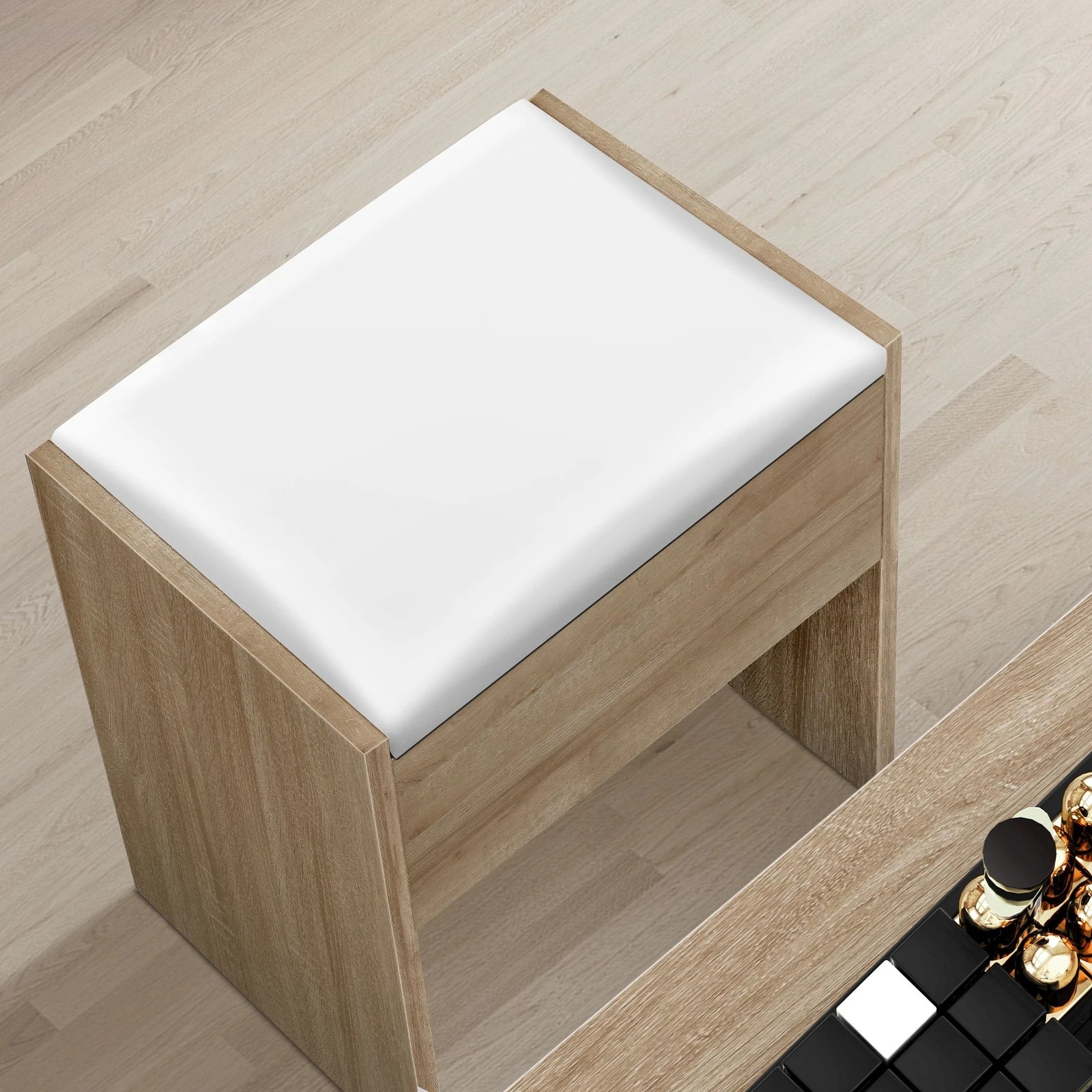 6 Alfordson Dressing Table Stool Set Makeup Mirror Vanity Desk LED Oak, 6 of 10