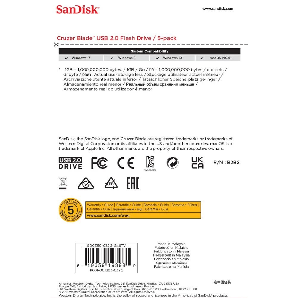8 SanDisk 32GB Cruzer Blade USB Flash Drive 5 Pack, 8 of 8