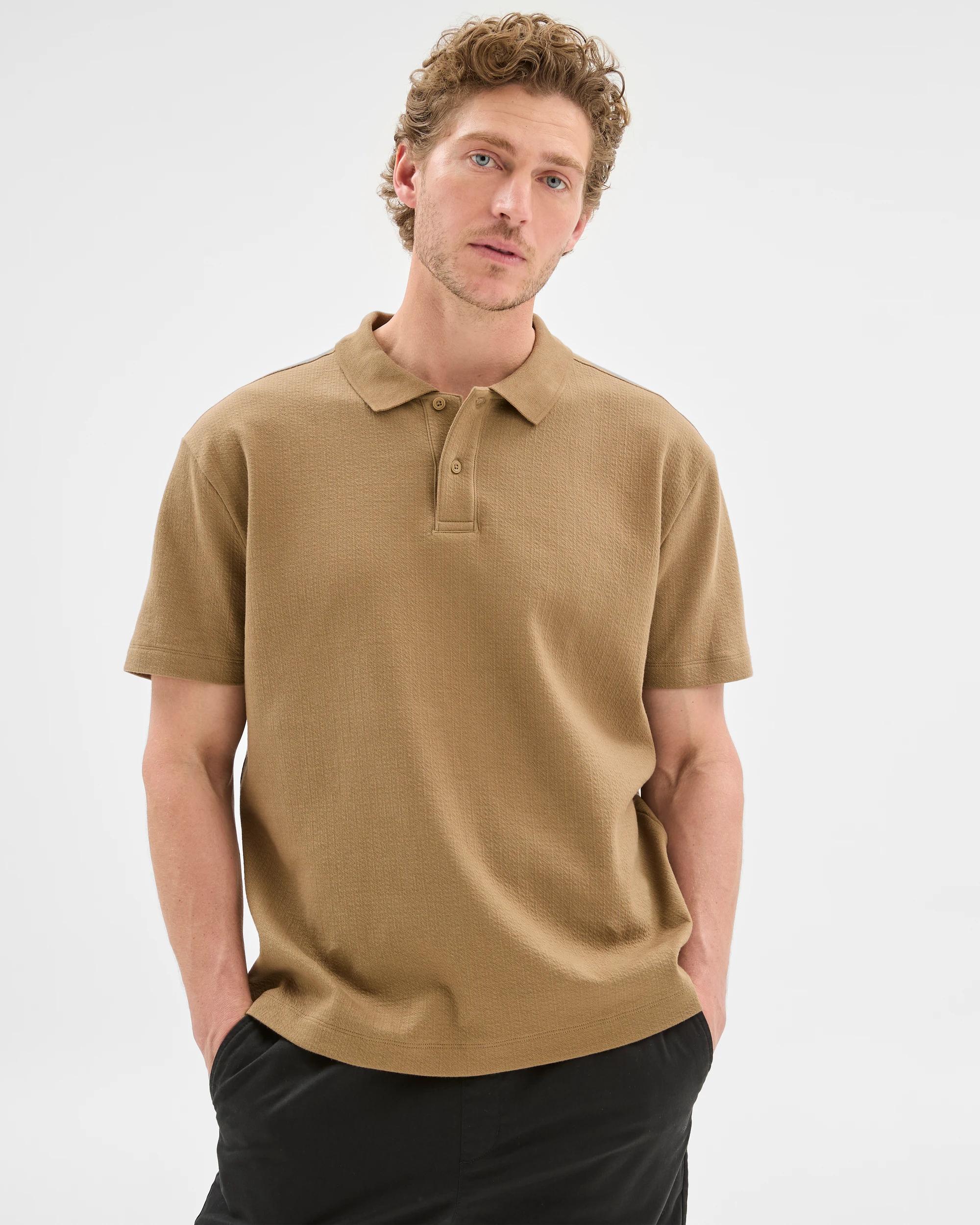 1 Target Australian Cotton Blend Textured Polo Shirt NEUTRAL, 1 of 7