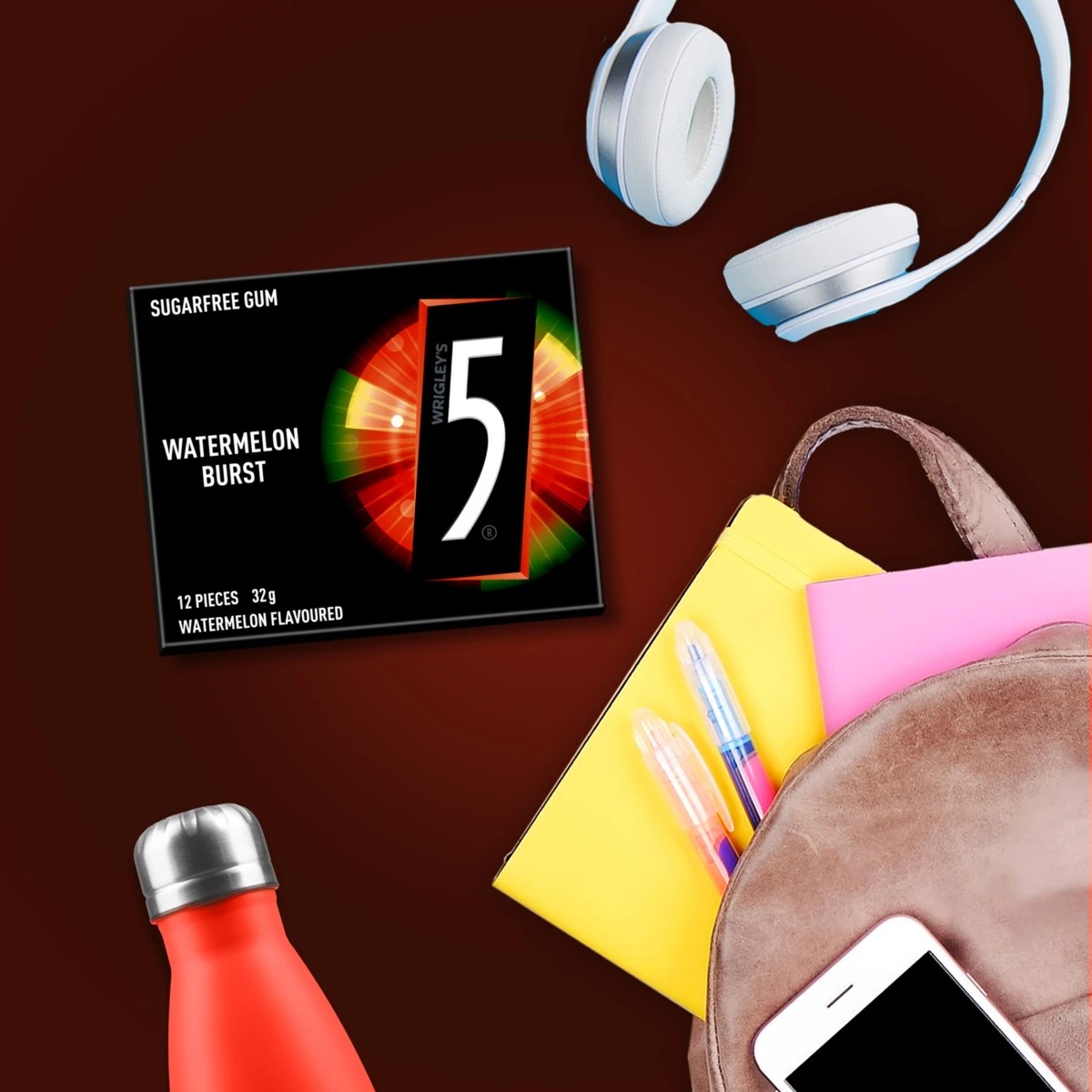 4 12 Piece Wrigley's 5 Gum Watermelon Burst Sugar Free Chewing Gum 32g, 4 of 5